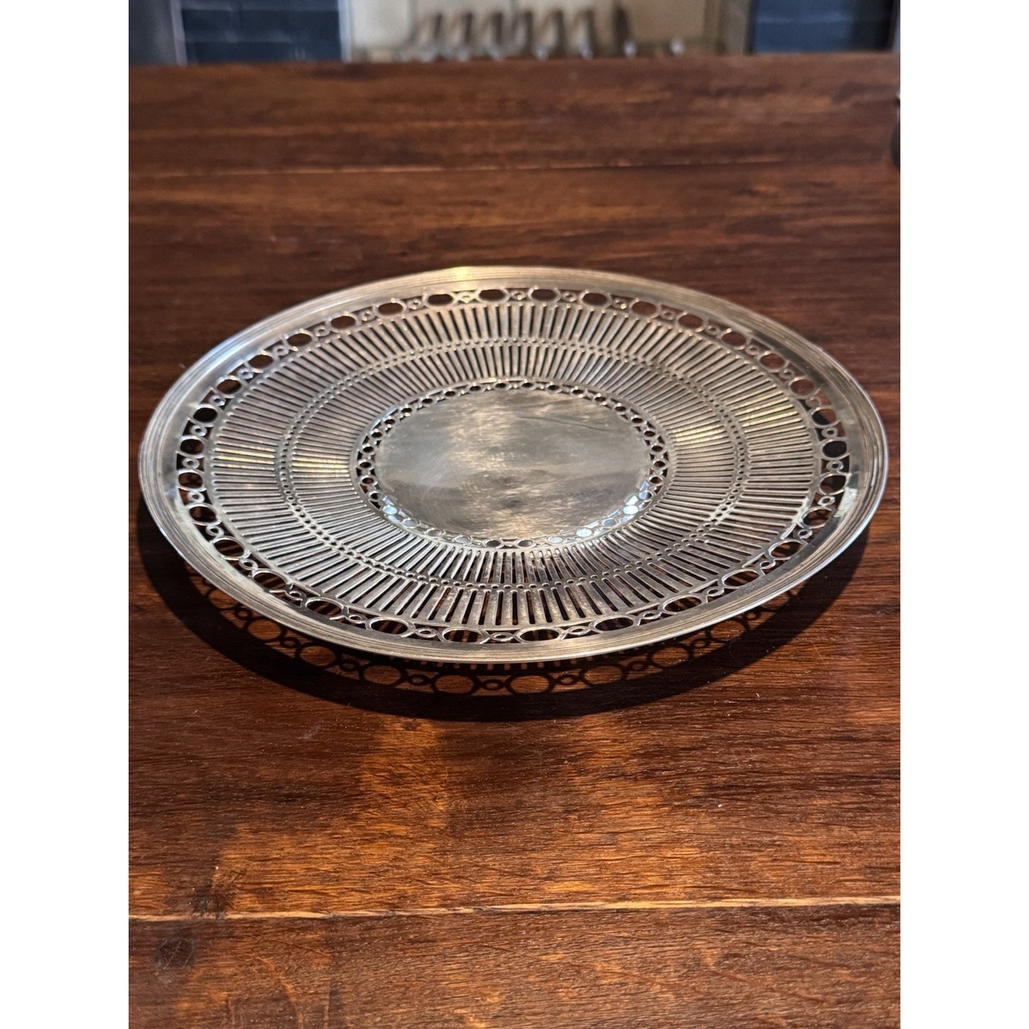 Silverplate Cake Plate Pierced Petit Fours Serving Plate Meriden 10” Vintage