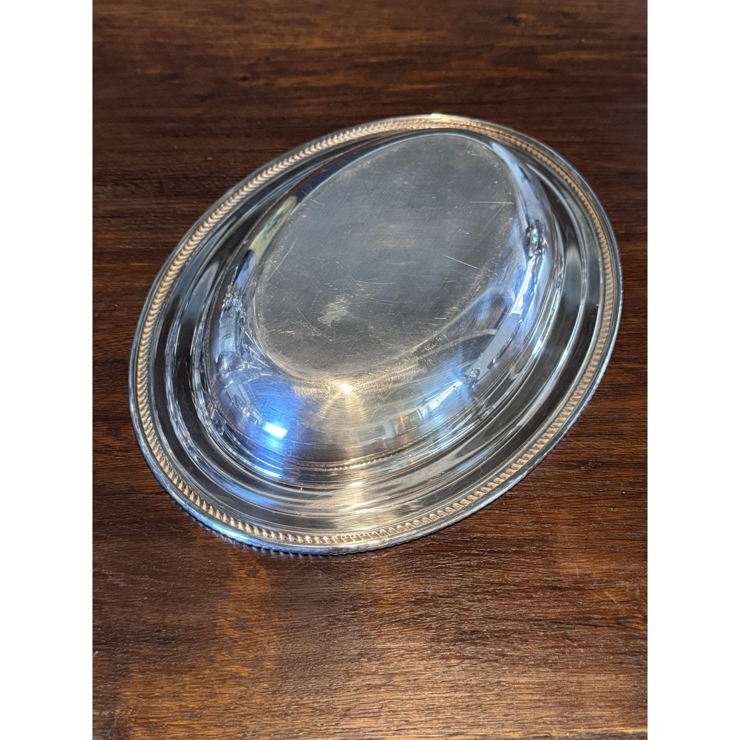 Silverplate Oval Serving Bowl Rope Edge Bread Fruit Centerpiece Dish 12” Vintage