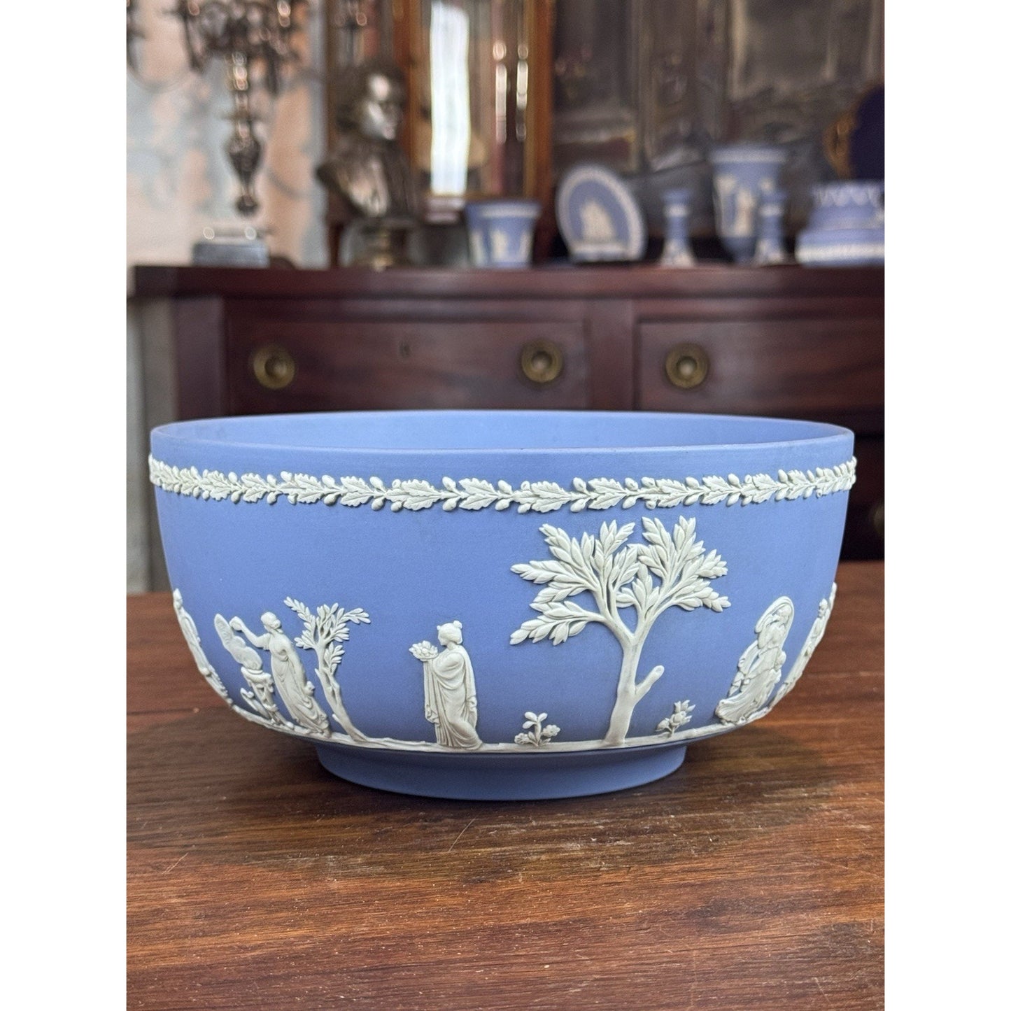 Vintage Wedgwood Jasperware Bowl Blue White Classical Figures England 8”