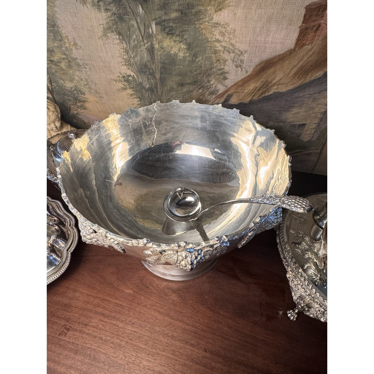 Vintage Silverplate Punch Bowl Grape Wine Champagne Cooler 15.5”