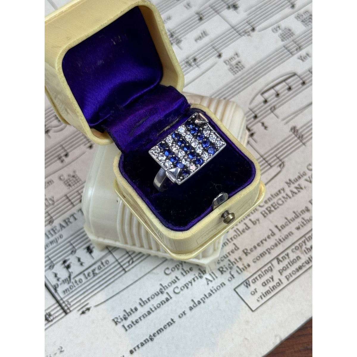 Sterling Silver Blue Clear Rhinestone Statement Ring Vintage 925 Size 7