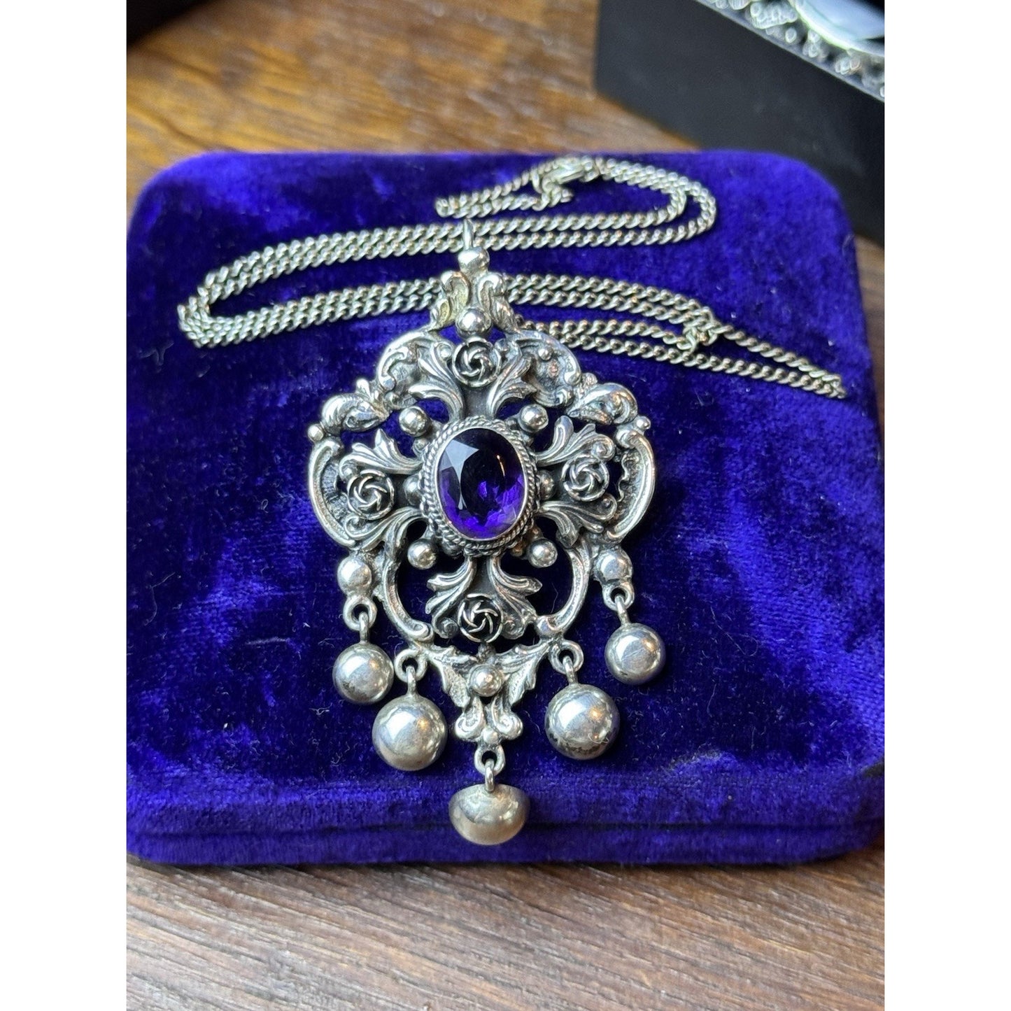 PERUZZI 800 Silver Florence Pendant Brooch Renaissance Revival Purple Stone