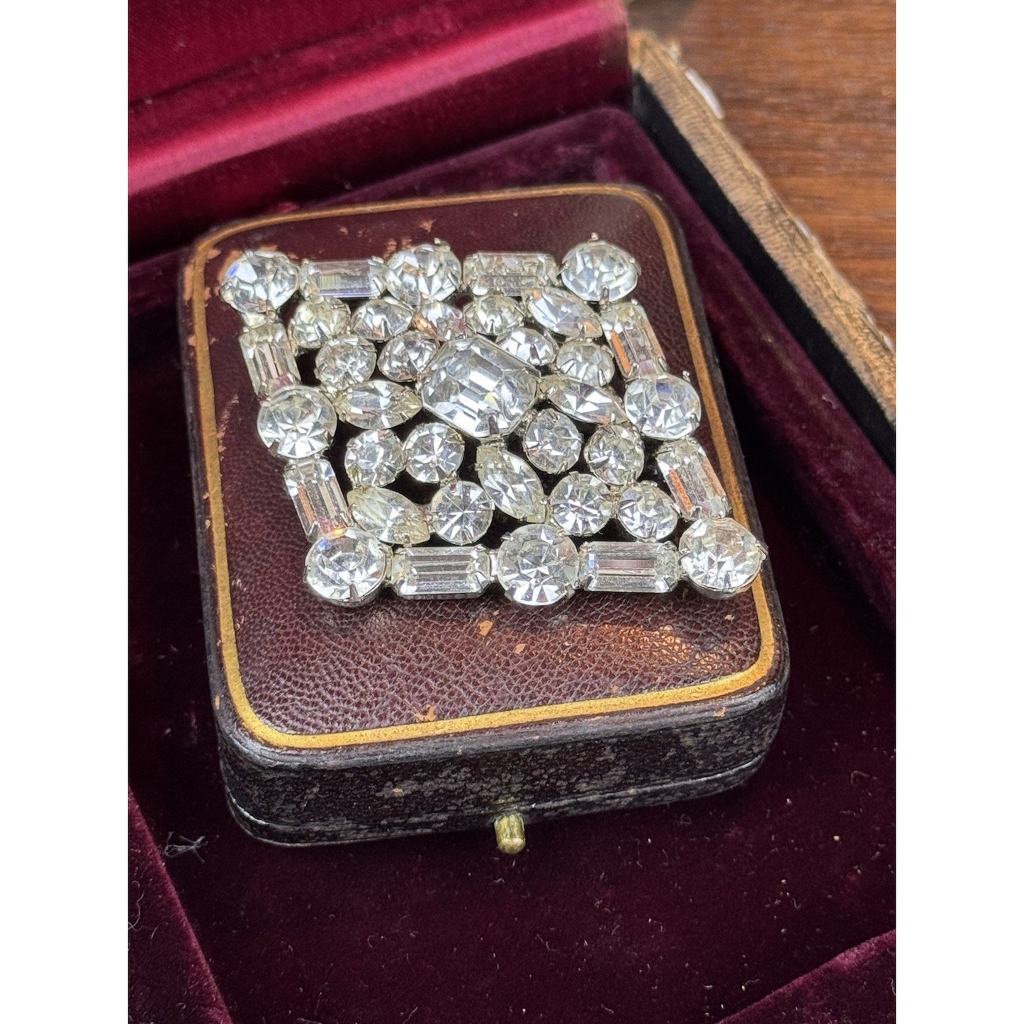 Vintage Clear Rhinestone Statement Brooch – Art Deco Style 2.5” X 2”