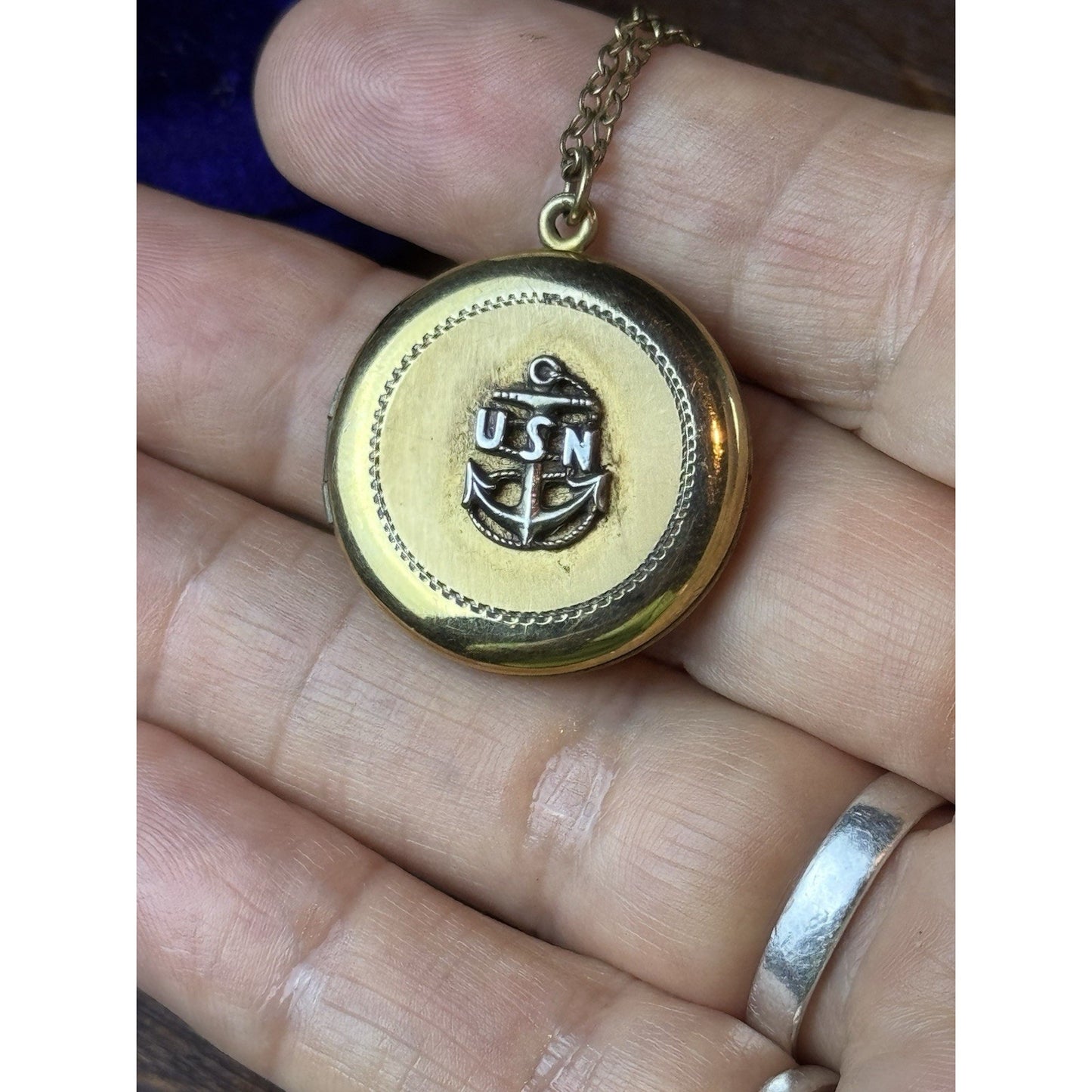 Vintage Gold Filled USN Anchor Locket Necklace 19” Chain Sweetheart Military