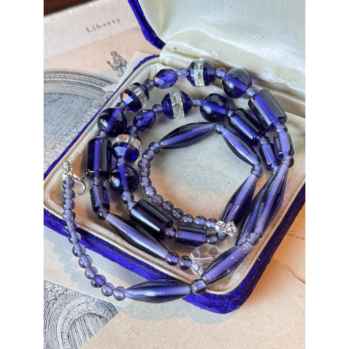 Art Deco Czech Purple Glass Crystal Bead Necklace Restrung 27.5” Vintage