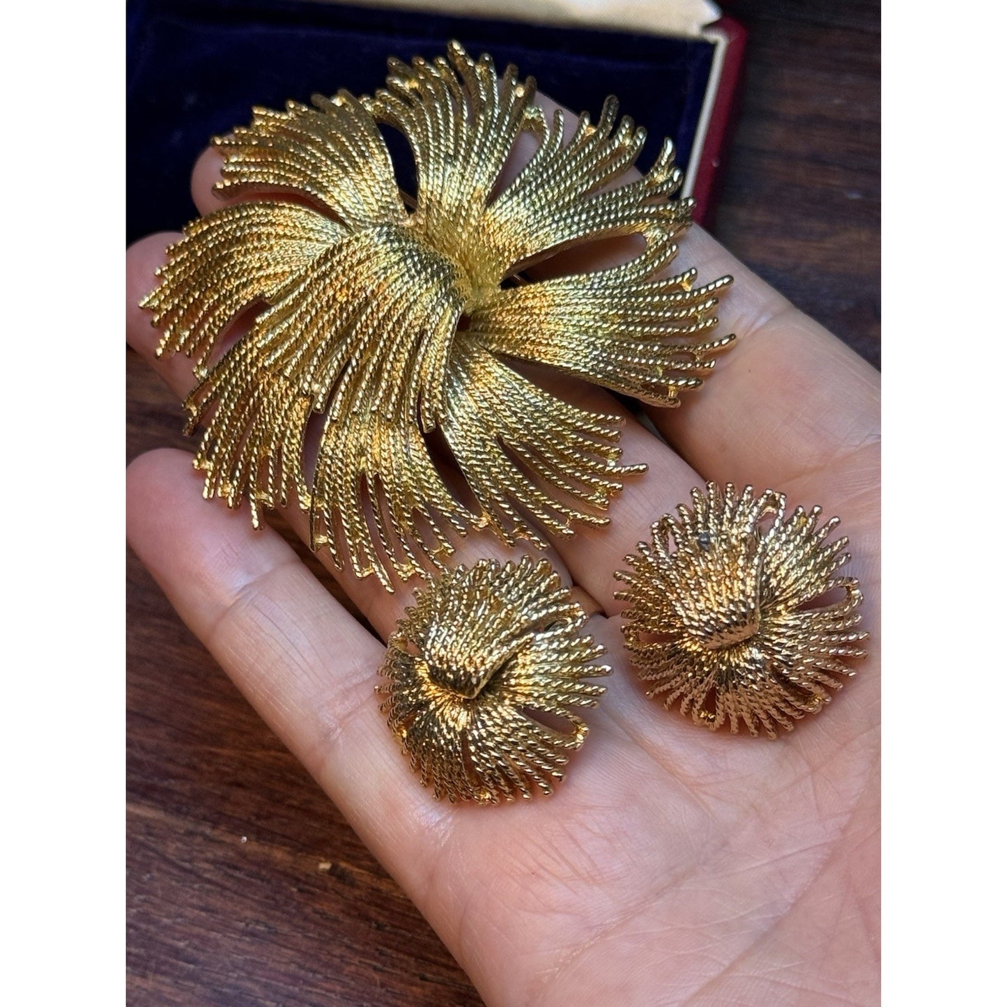 Vintage Monet Goldtone Brooch & Clip-On Earrings Set