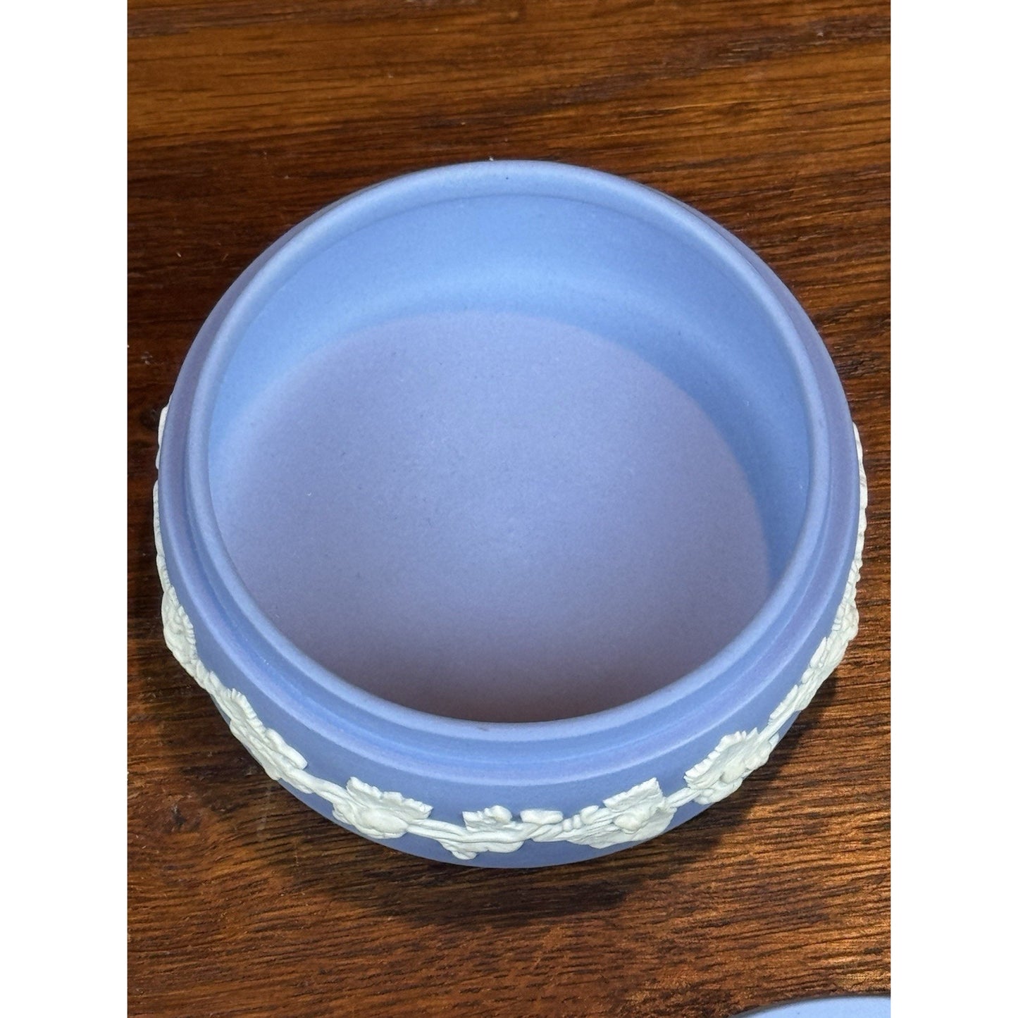 Vintage Wedgwood Jasperware Blue Lidded Trinket Box Grape Vine 3”