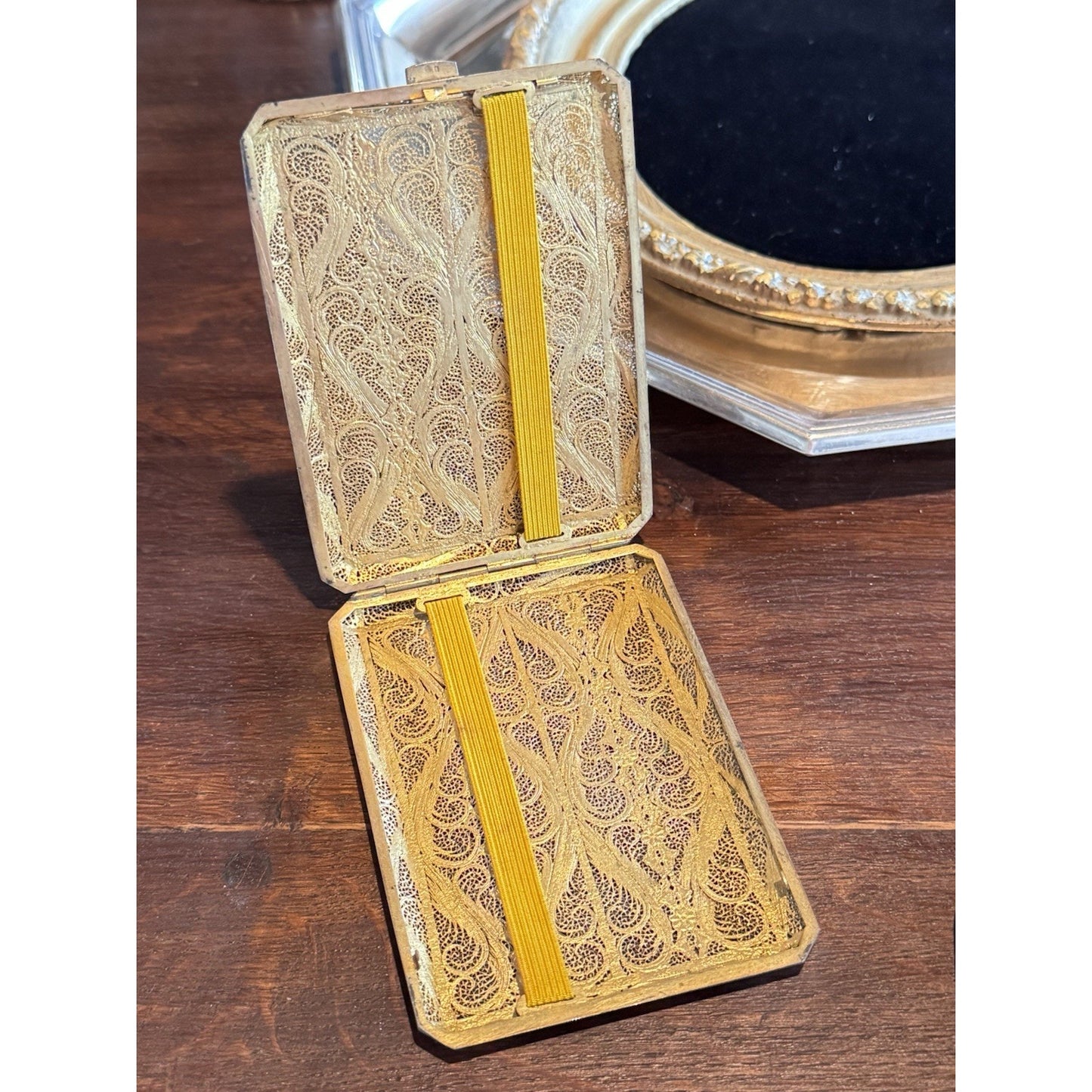 Vintage Cannetille Silver  Case Blue Enamel Gilt - Business Card Holder-