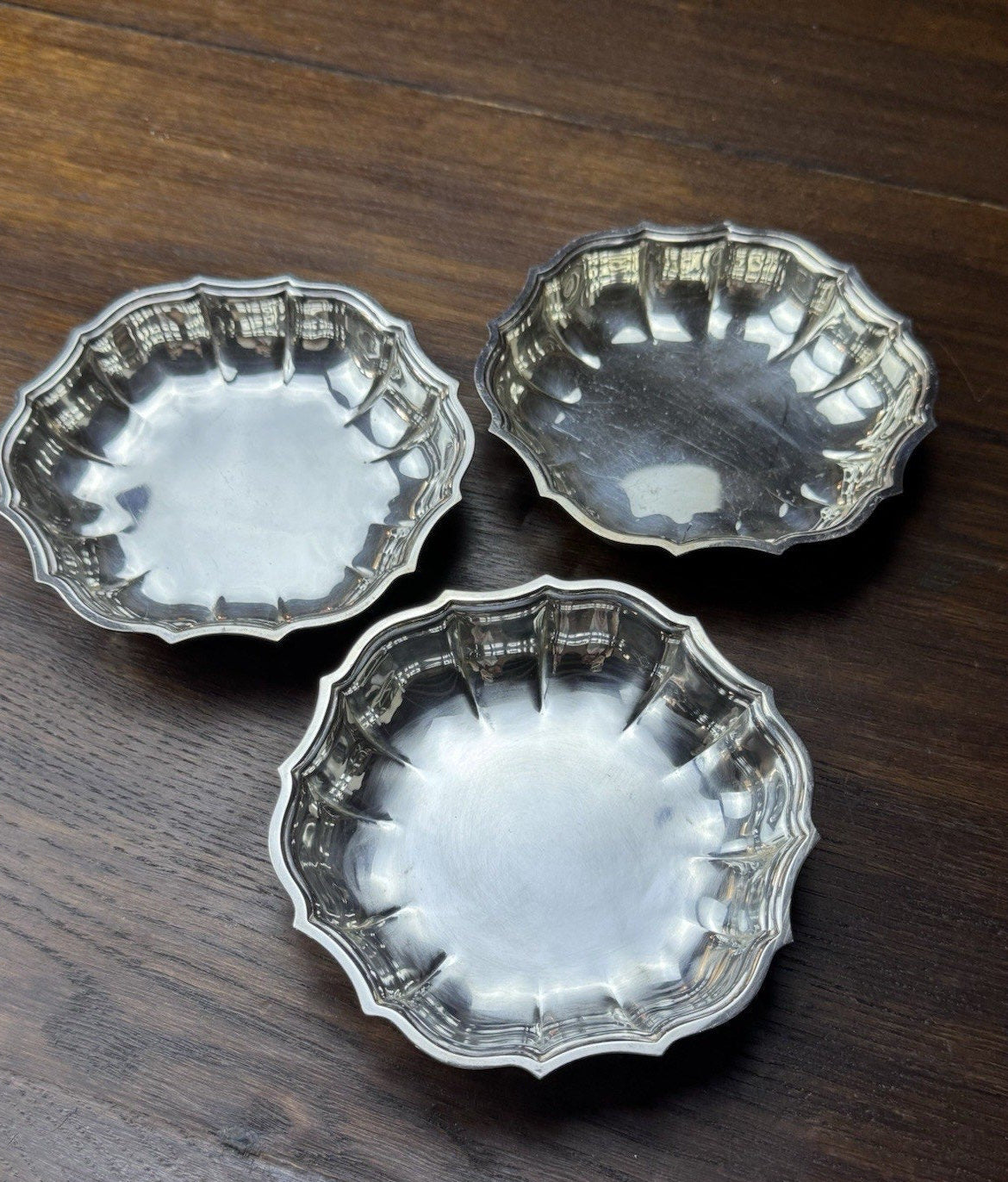 Silverplate Chippendale Nut Bowls Set of 3 International Silver 5.75”