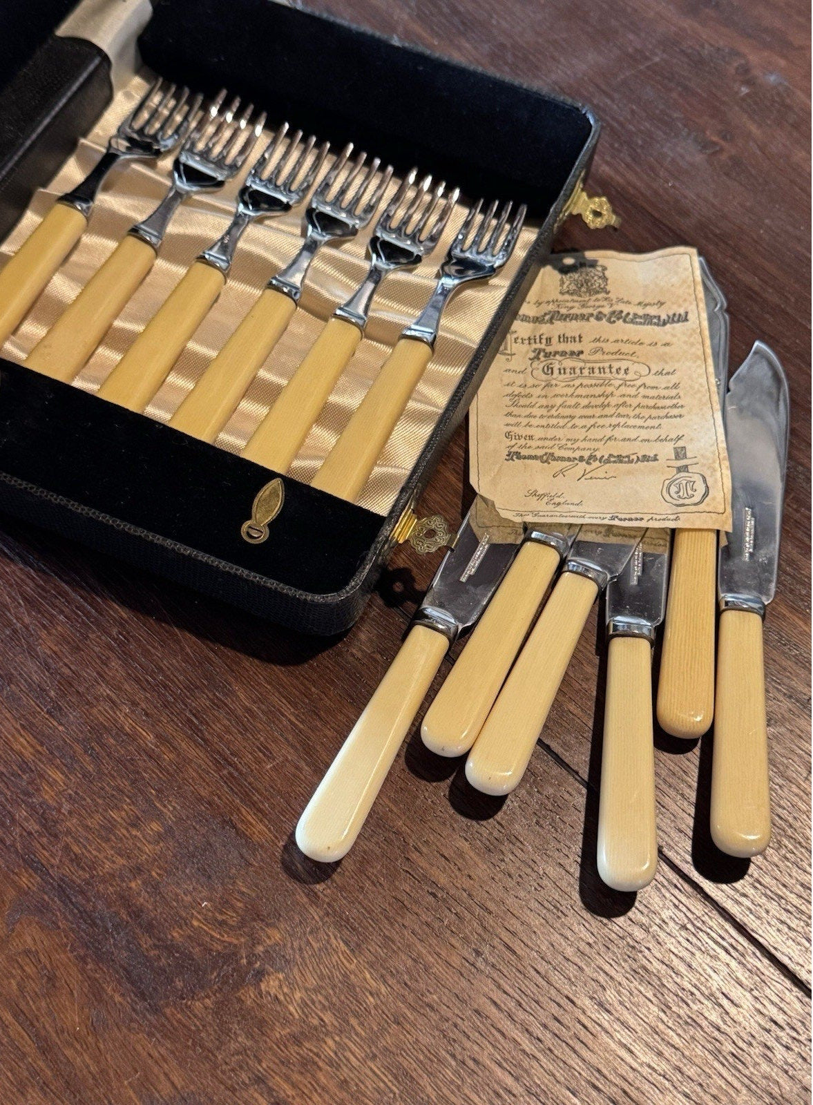 Sheffield Fish Knives & Forks Celluloid Handles Chrome Nickel Silver Boxed Set