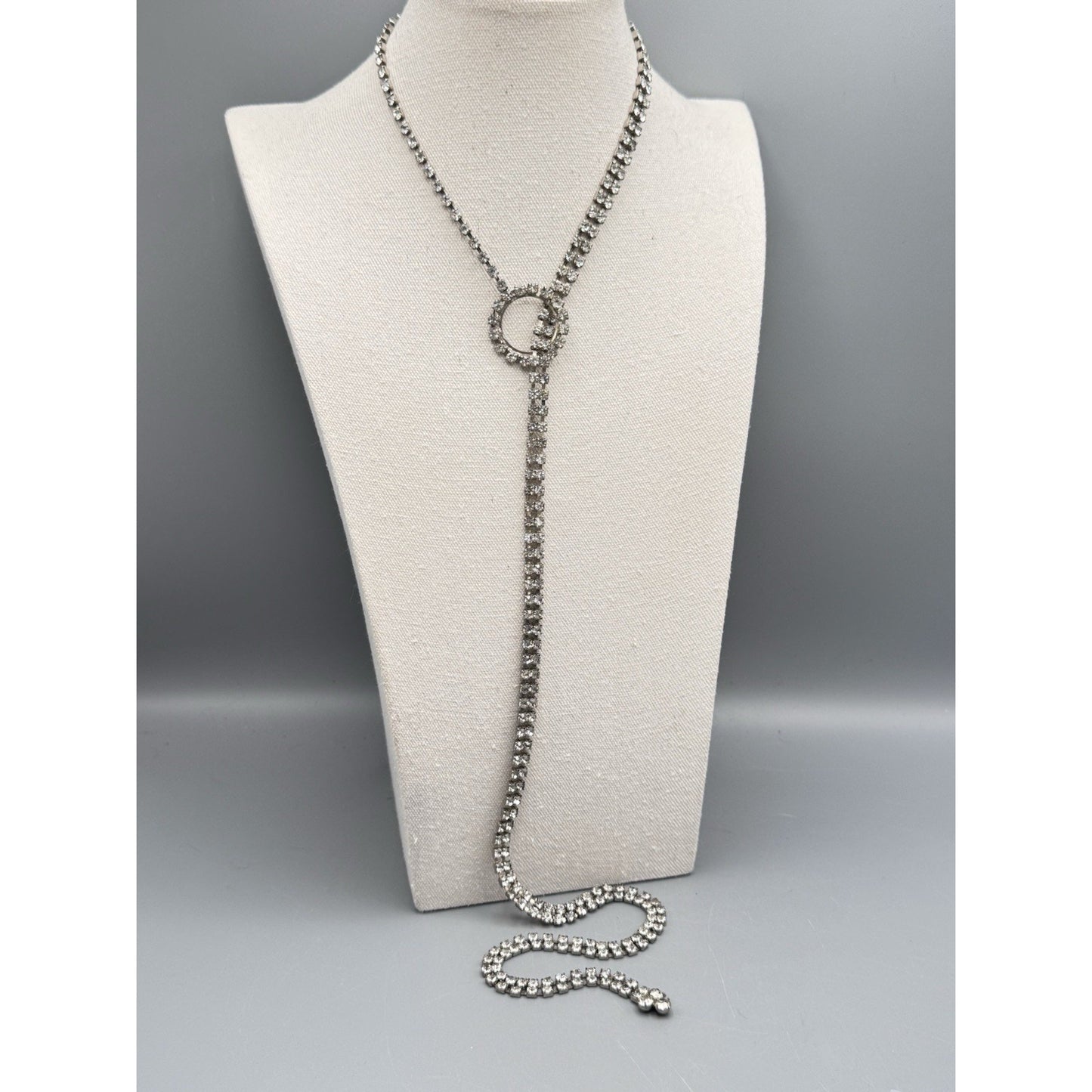 Rhinestone Lariat Necklace Belt Convertible Clear Crystal 37.5” VINTAGE