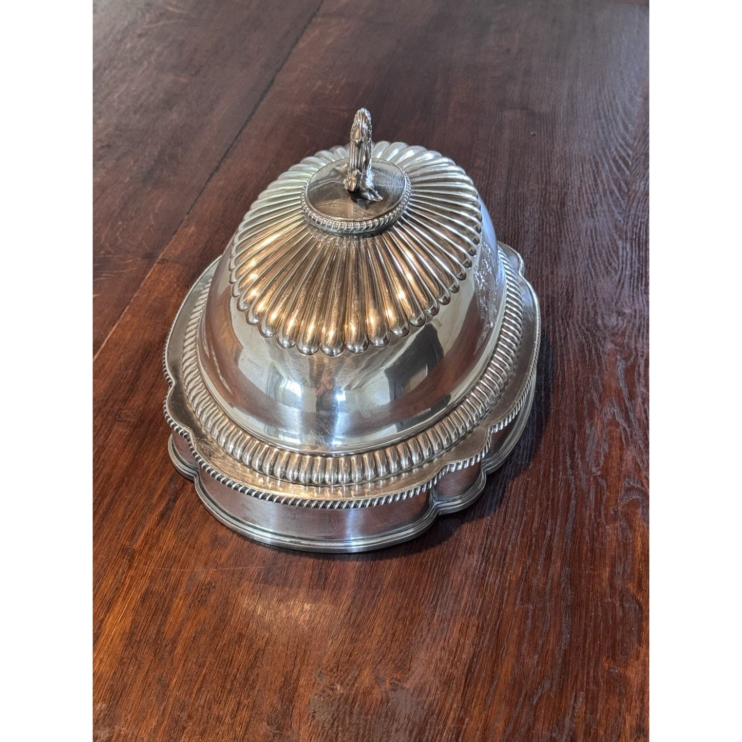 Antique Sheffield Silver Plate Food Dome with Heraldic Engraving