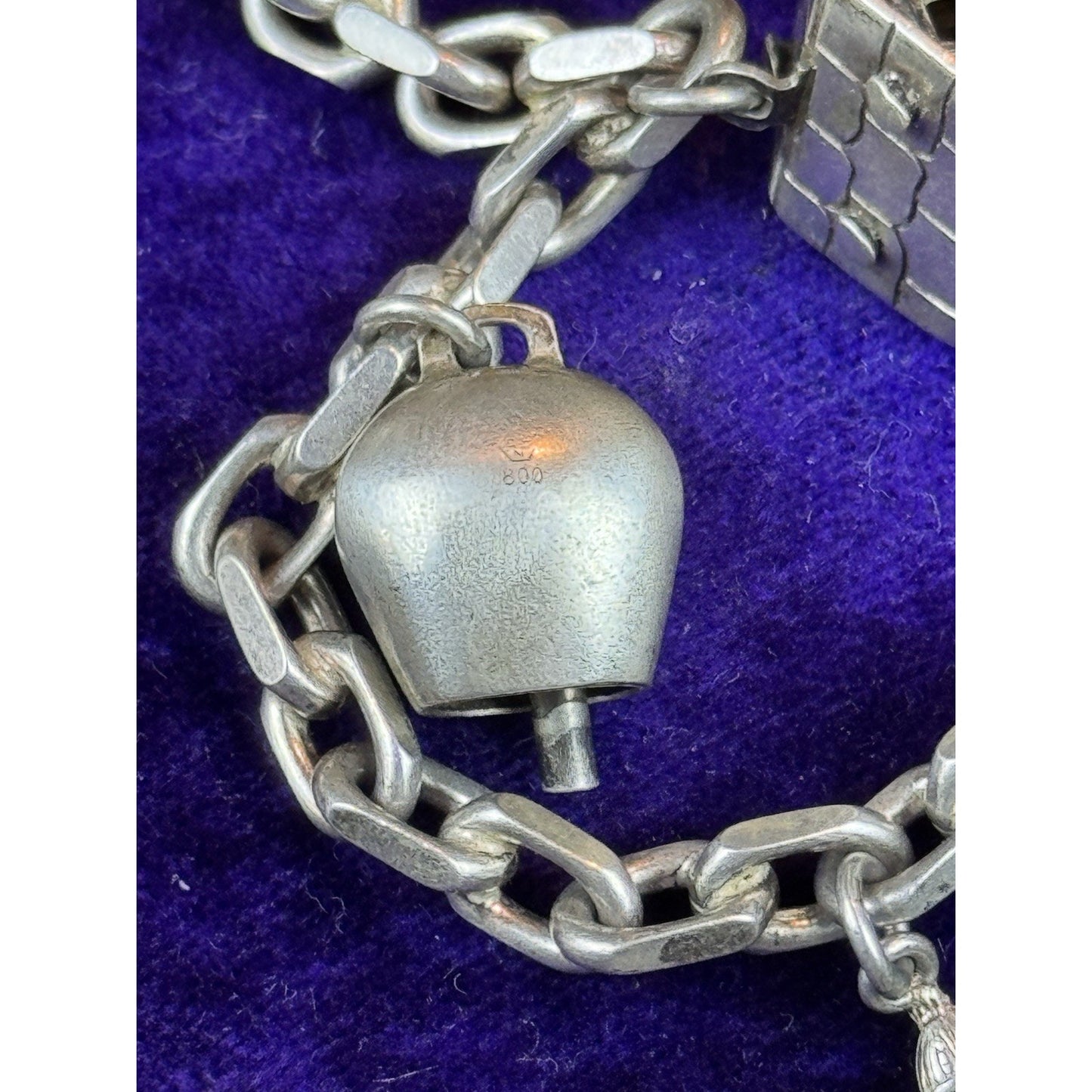 Vintage 800 Silver Charm Bracelet Geneva Swiss Travel Charms 6.25” Continental
