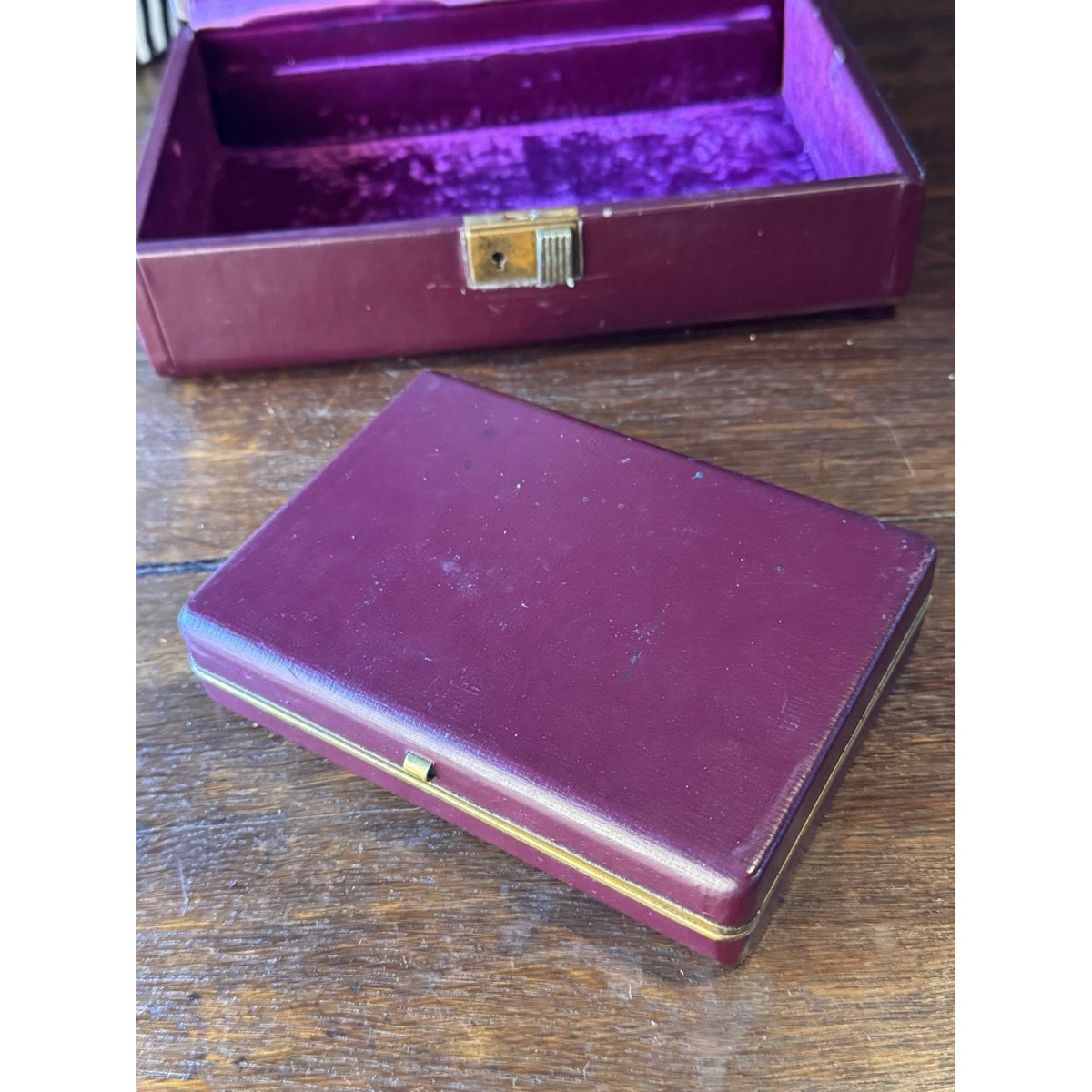 Vintage Farrington Jewelry Box Burgundy Texol Velvet Lined With Insert Case 9.5”