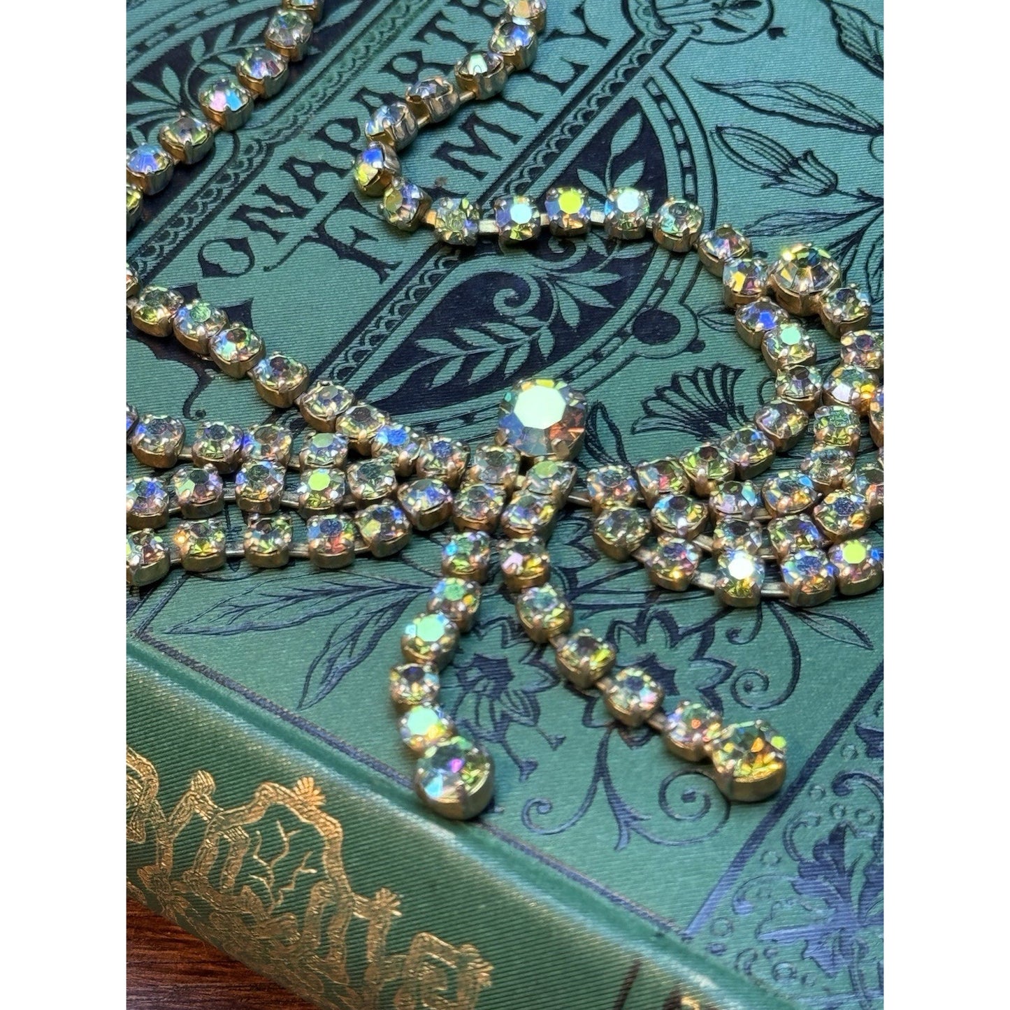 Vintage Butterfly Necklace Aurora Borealis Rhinestone Statement 15”