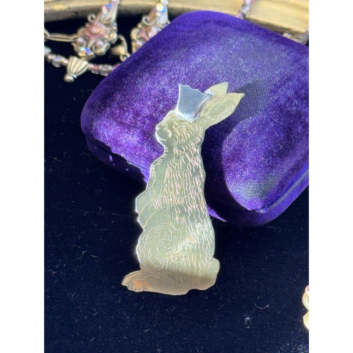 Brass Brooch Bunny Rabbit Silvertone Crown Signed Dated 1978