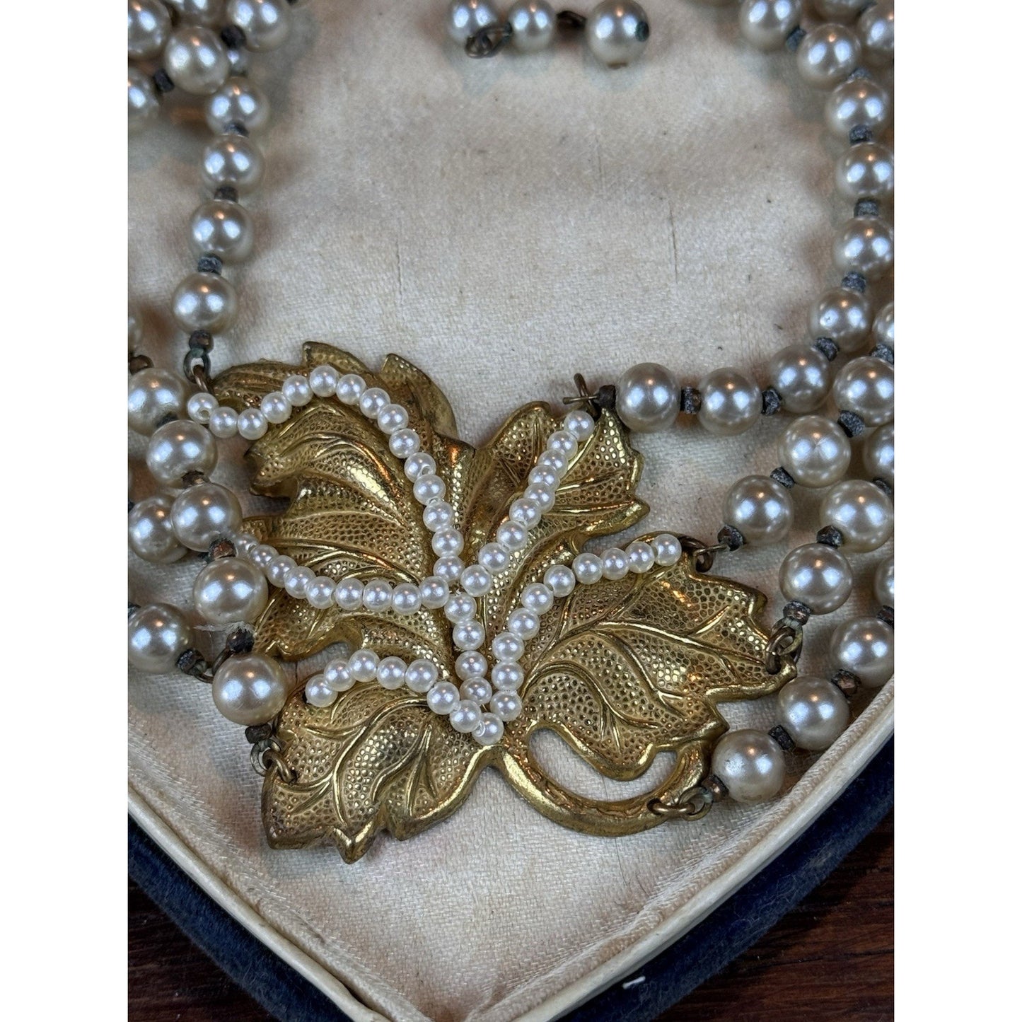 Miriam Haskell Choker Necklace 4 Strand Faux Pearl Goldtone Leaf 18” READ‼️