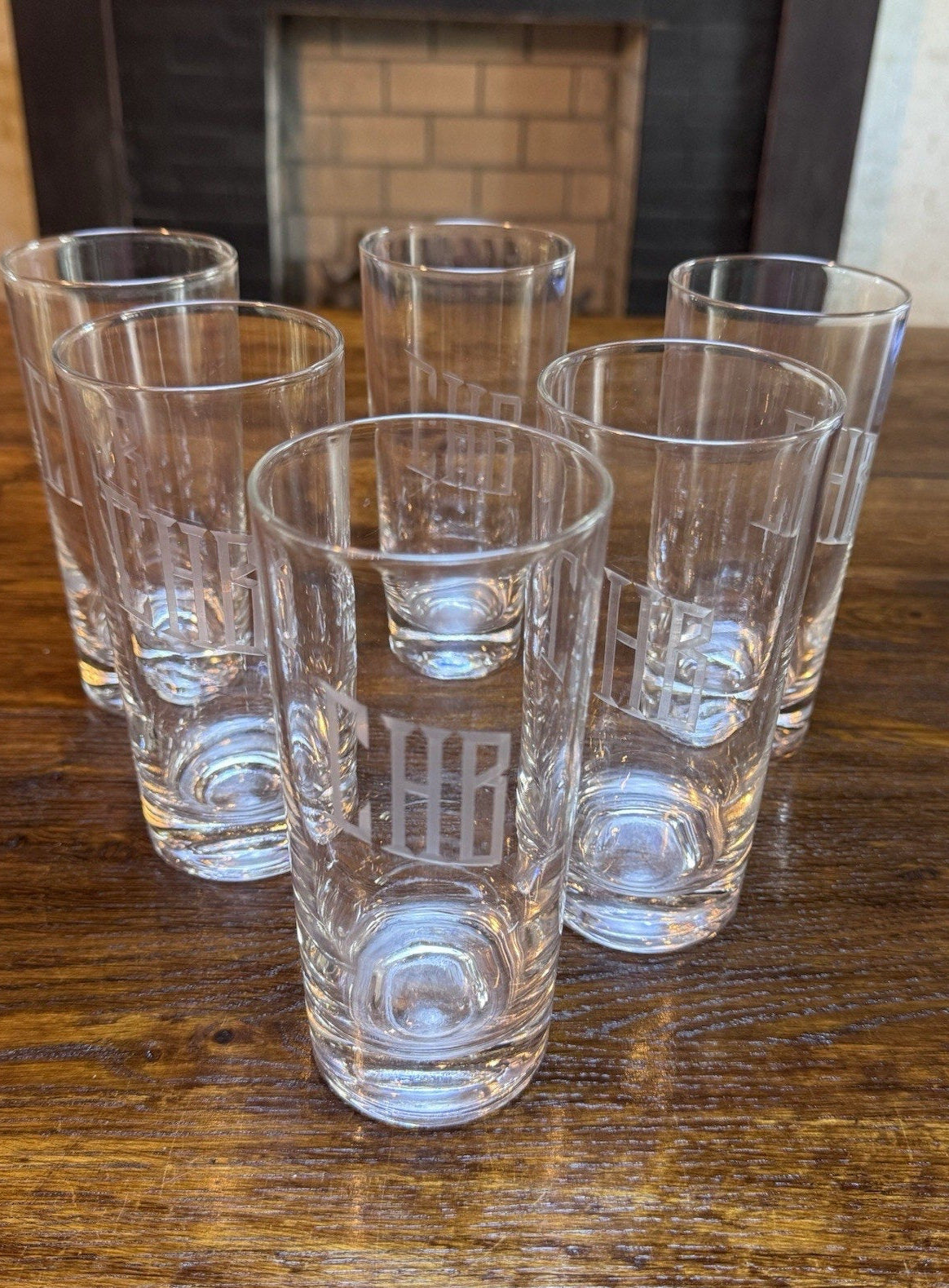 Set 6 Monogram CHB Highball Glasses Tall Cocktail Tumblers 6.25”