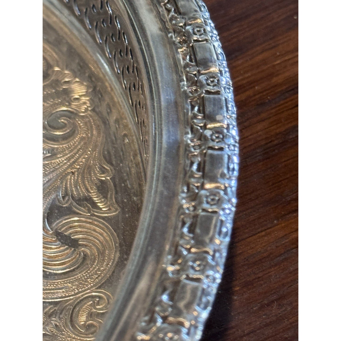 Silverplate Gallery Tray 12” Round Camelot Pattern IS Silver Ornate Serving Tray
