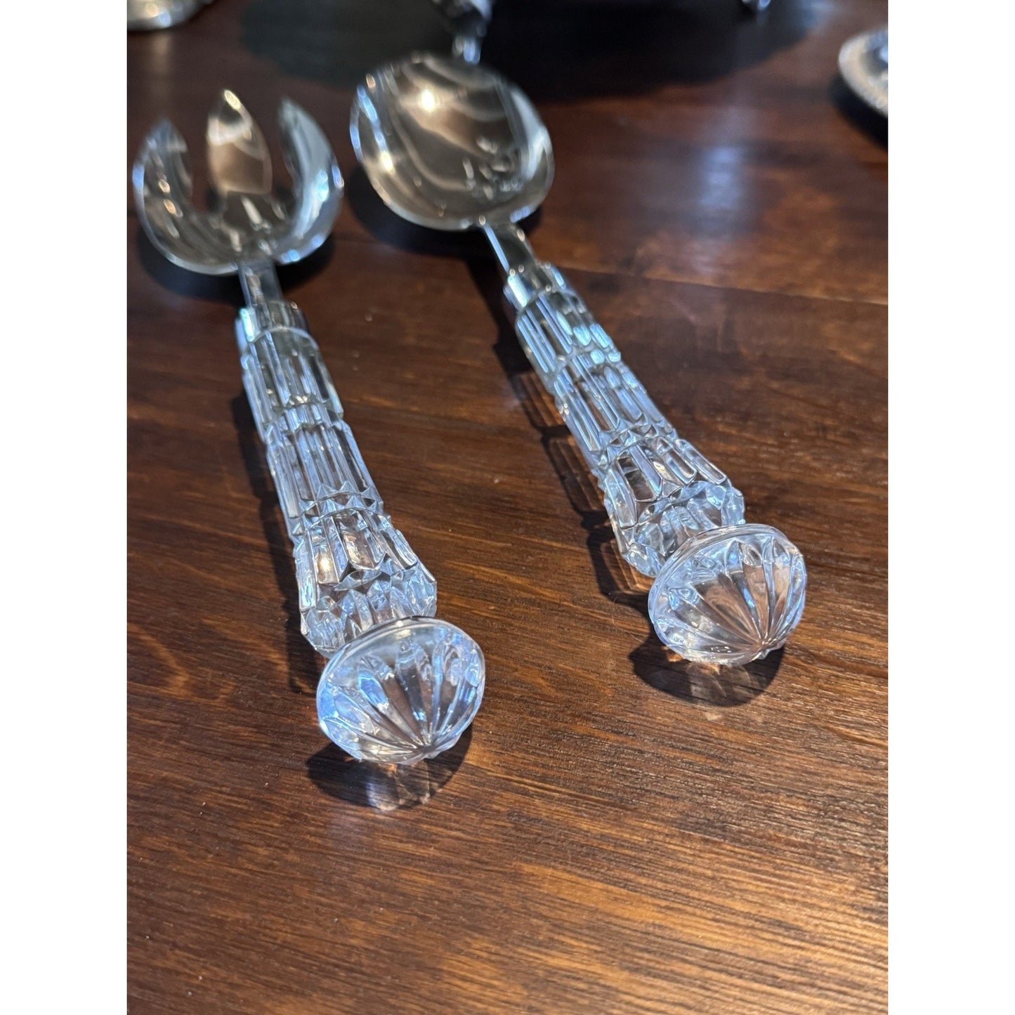 Vintage WATERFORD Crystal Salad Serving Set Fork Spoon Signed 10.75”