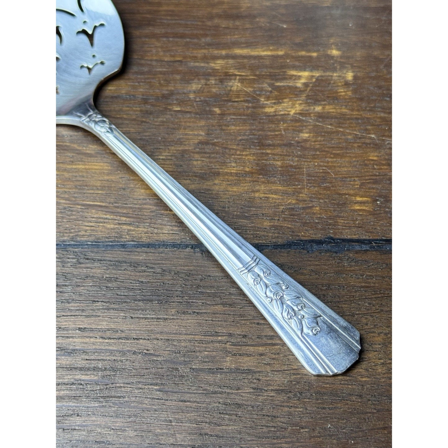 Vintage Silverplate Tomato Server Pierced Serving Spoon 7.5” Floral Art Deco