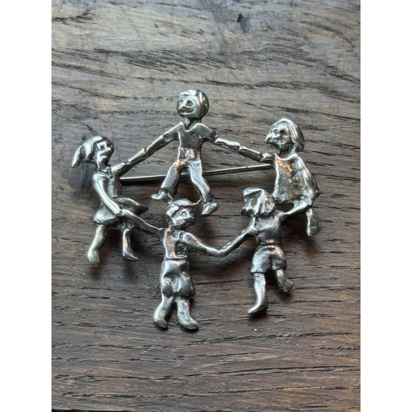 Sterling Brooch Children Dancing Circle 925 Silver Mexico 1.5” Figural Pin