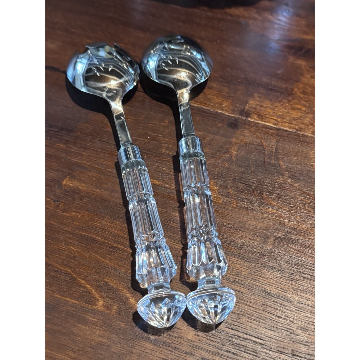 Vintage WATERFORD Crystal Salad Serving Set Fork Spoon Signed 10.75”