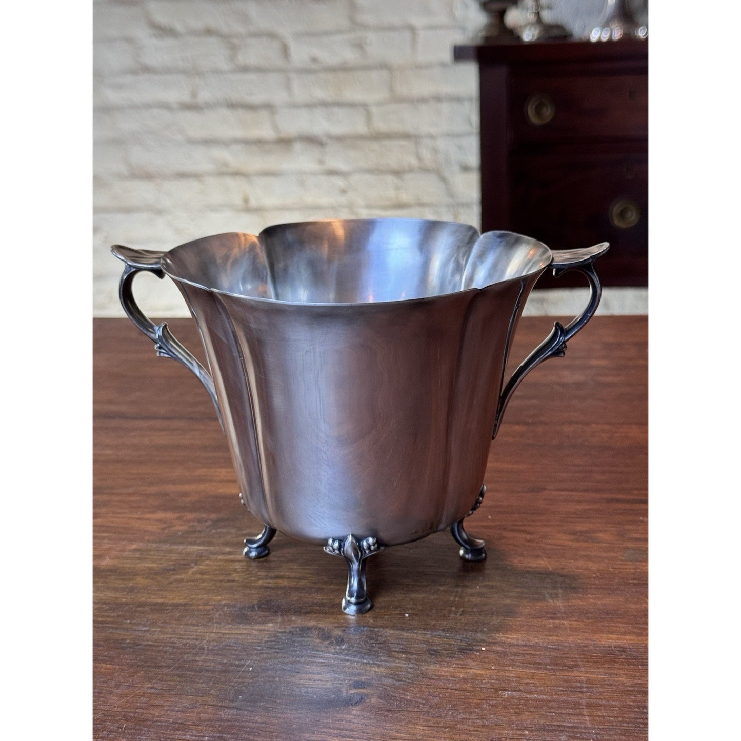 Vintage Silverplate Ice Bucket Footed Floral 8.25”