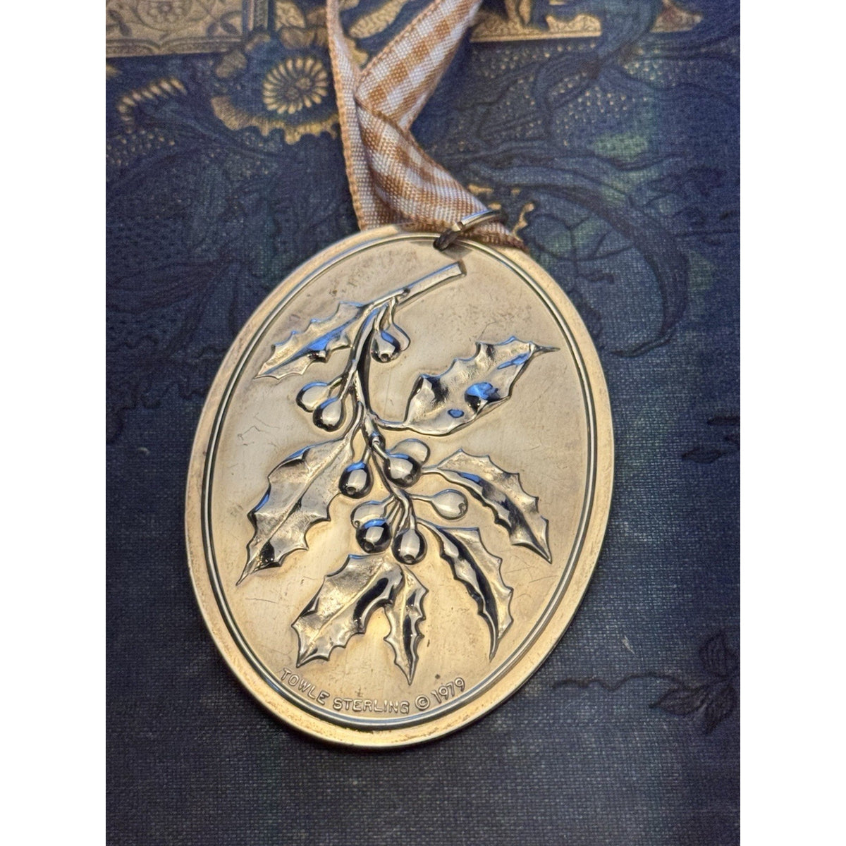 Sterling Silver Ornament Towle 1979 Holly Deck The Halls Christmas 2.5” x 1.75”