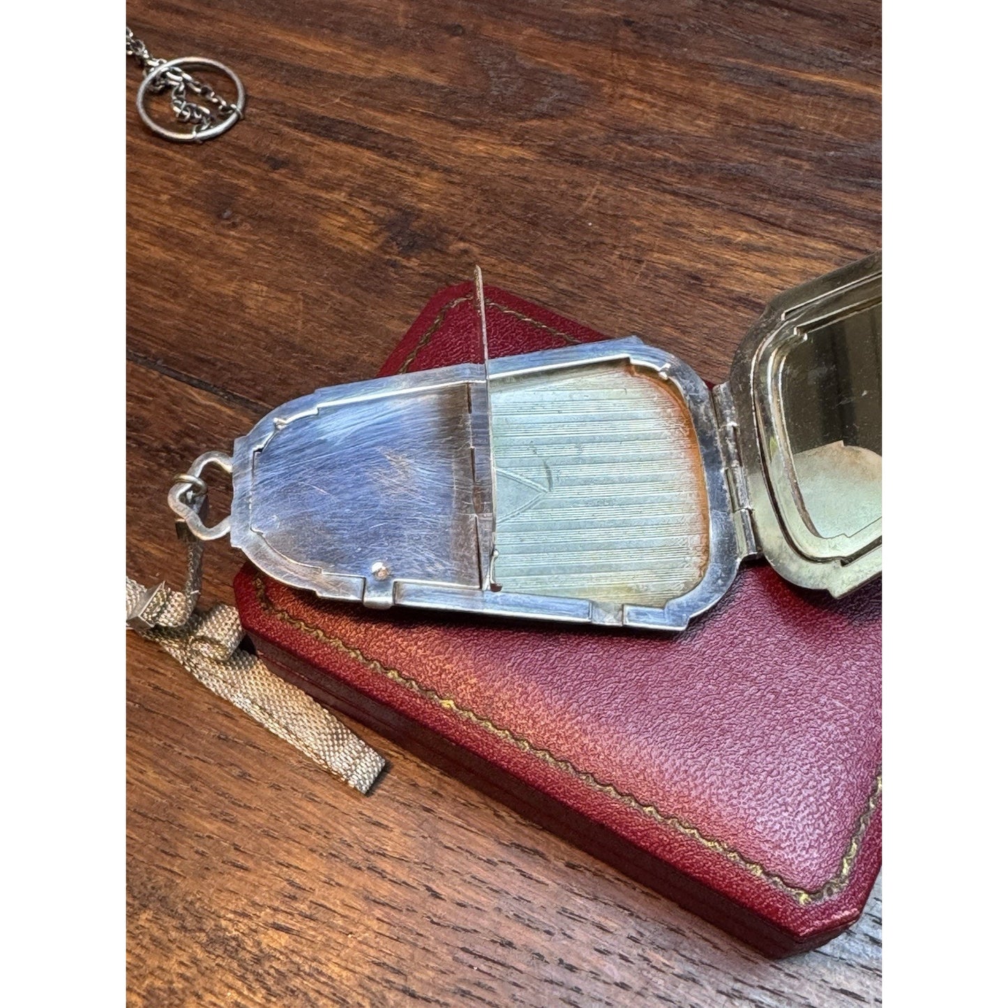 Vintage Art Deco Silverplate Compact Wristlet Mirror No Monogram 1920-30