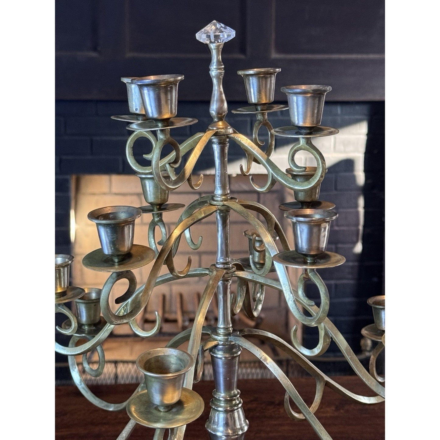 Vintage Candelabra Brass 16-Light 18.5” Scroll Taper Candle Holder Centerpiece