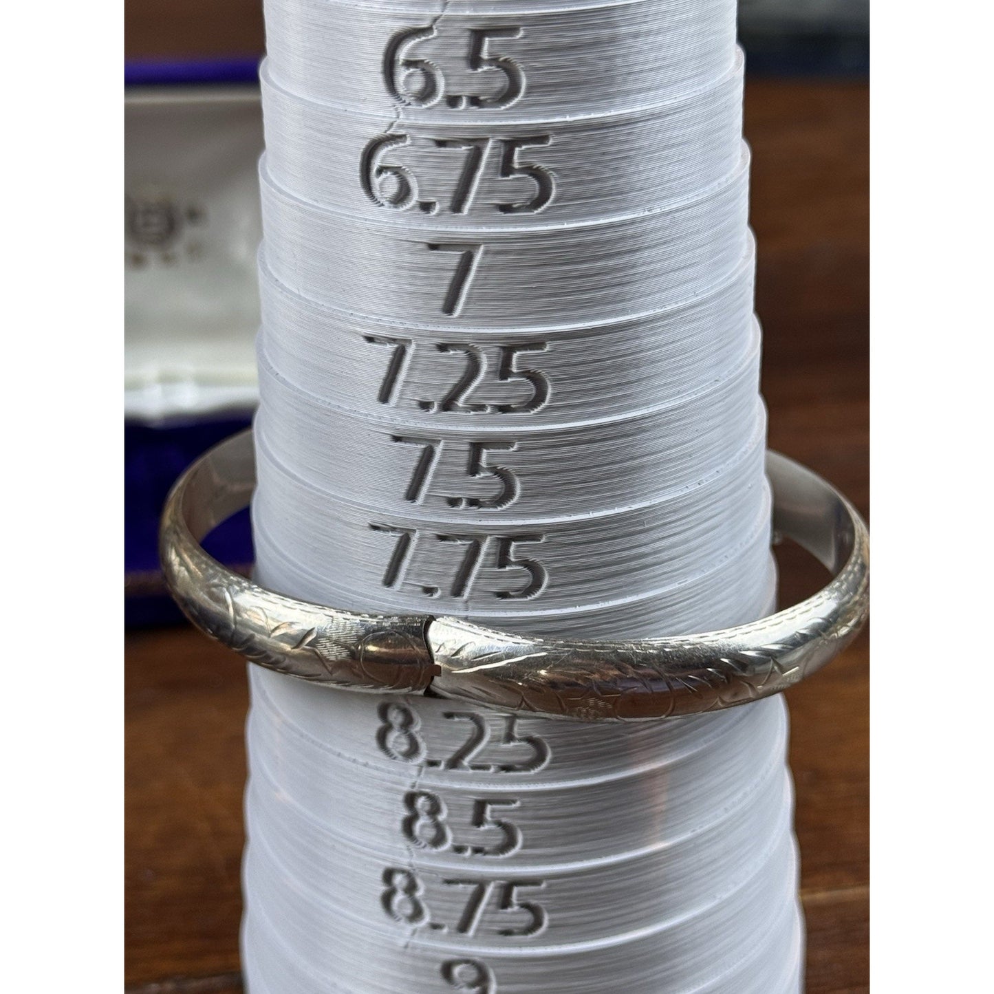 Vintage Sterling Silver Hinged Bangle Bracelet Etched Floral Safety Chain 7.25”