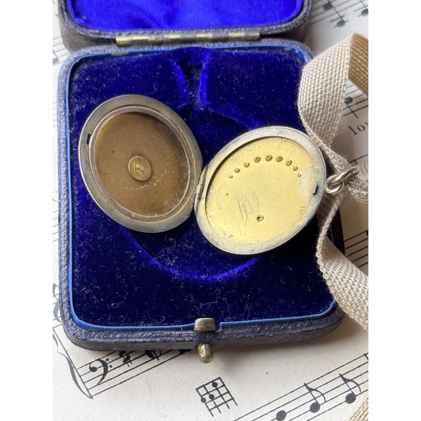 Antique Crescent Moon Locket Gold-Filled Paste Stones W&H Co 1.25” Engraved