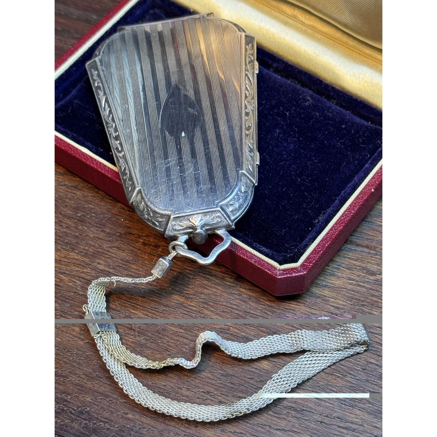 Vintage Art Deco Silverplate Compact Wristlet Mirror No Monogram 1920-30