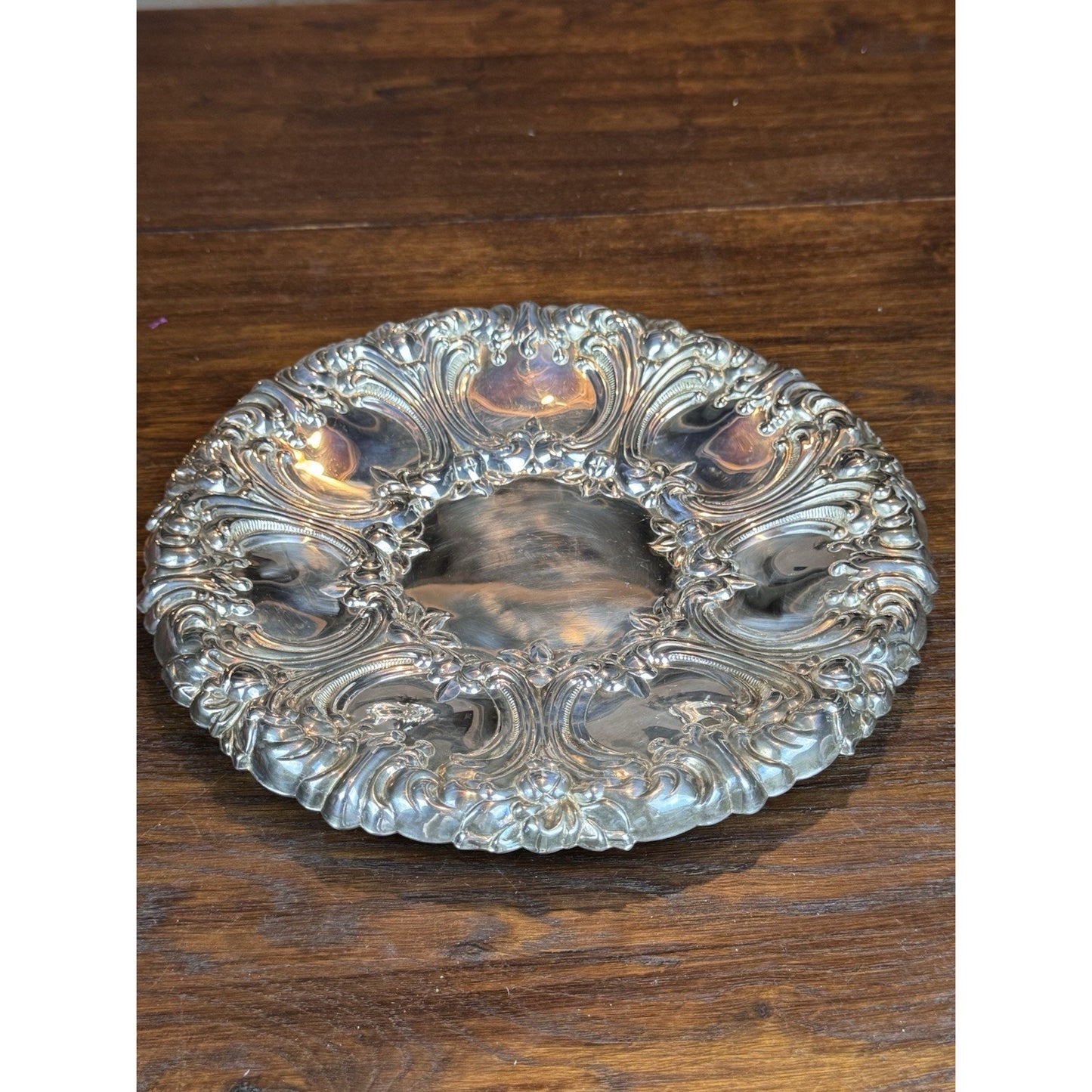 Gorham Repoussé Serving Tray Silverplate Floral Scroll Round 10.5” Vintage