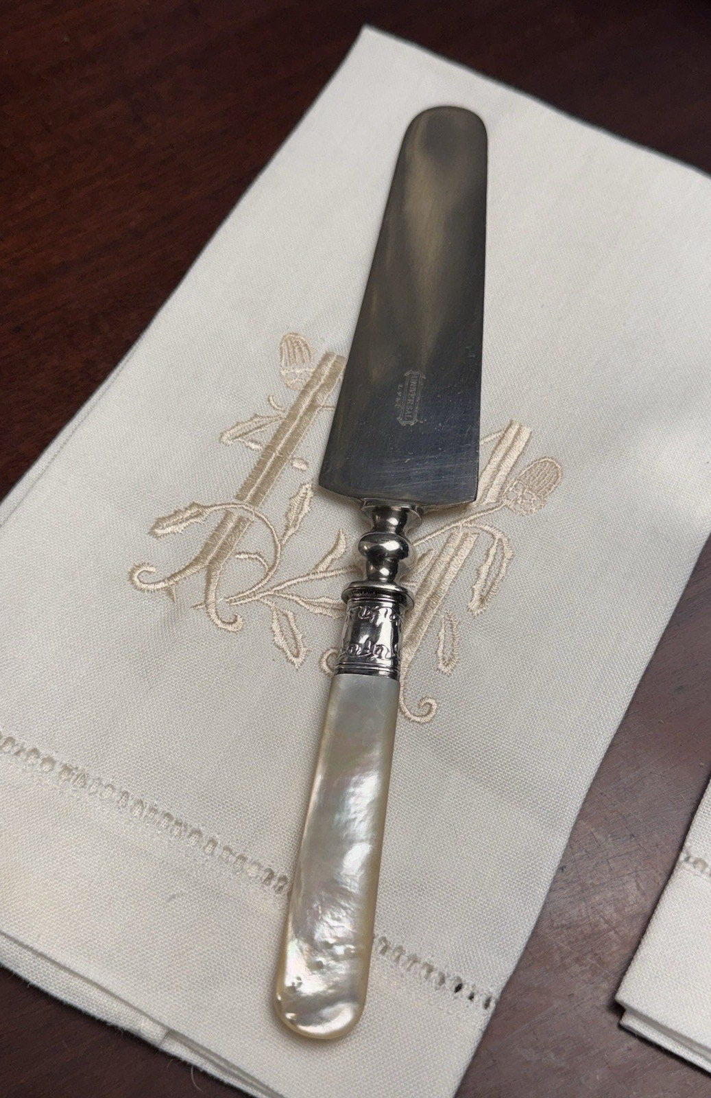 Mother Of Pearl Cake Pie Server Universal LF&G Sterling Ferrule 10.5”