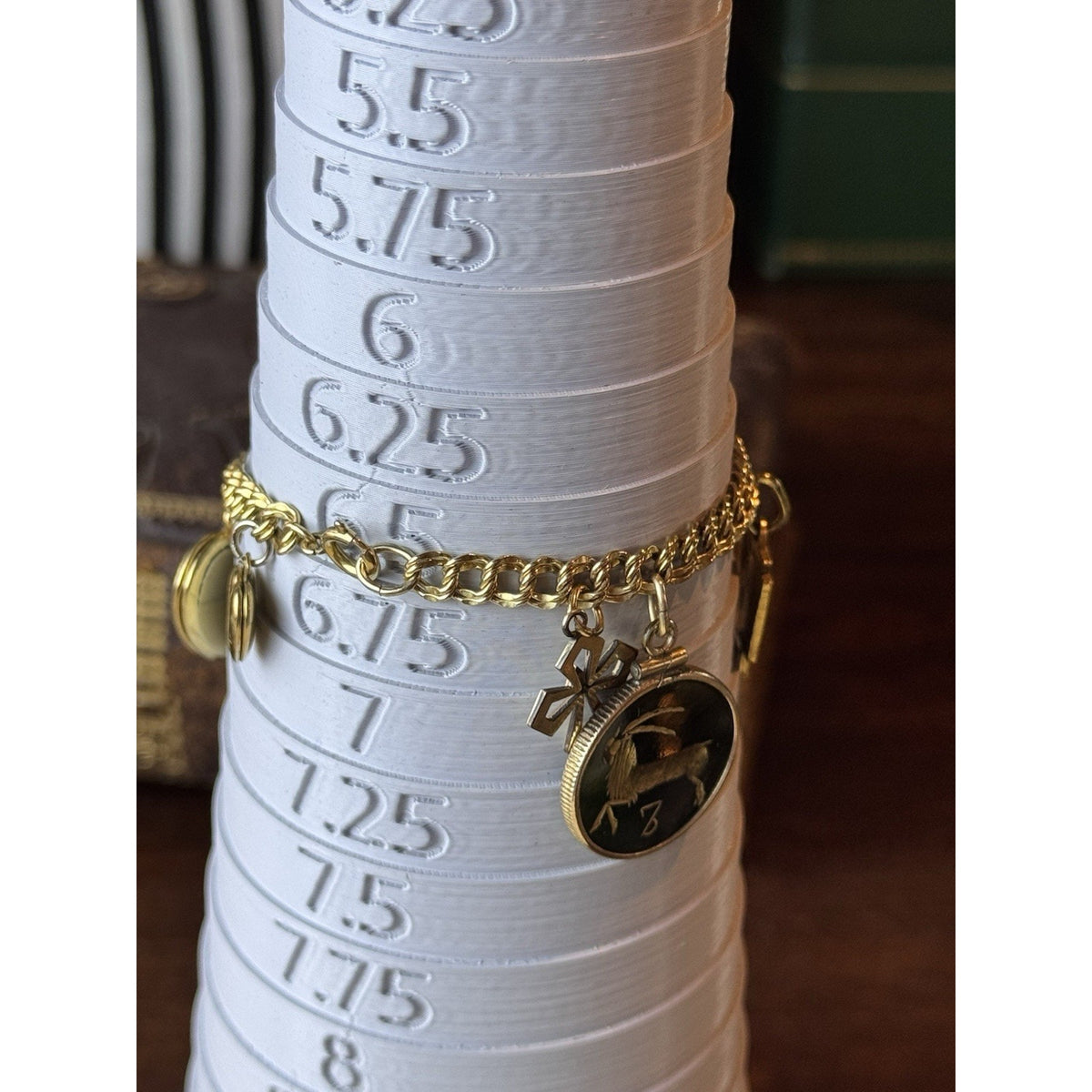 Gold-Filled Charm Bracelet 9 Charms Lockets Cross Marine Fordham 6.5”