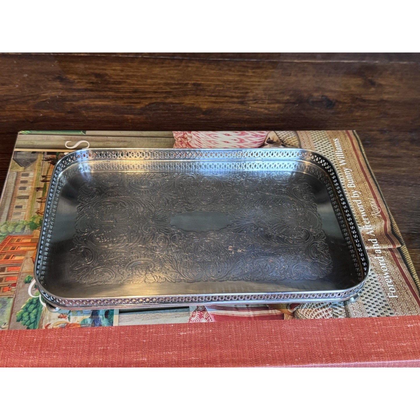 Vintage Sheffield Silverplate Footed Gallery Tray Jewelry Vanity Catchall 9”