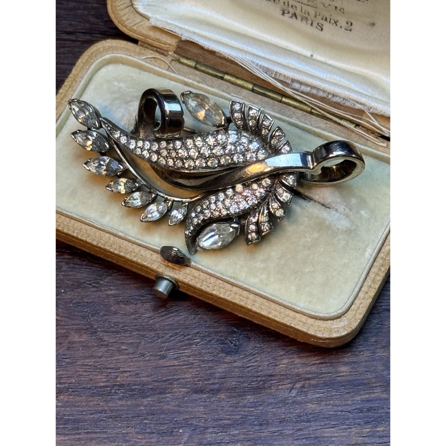 Vintage Pennino Sterling Brooch Clear Rhinestone Floral Spray 2.5” Signed