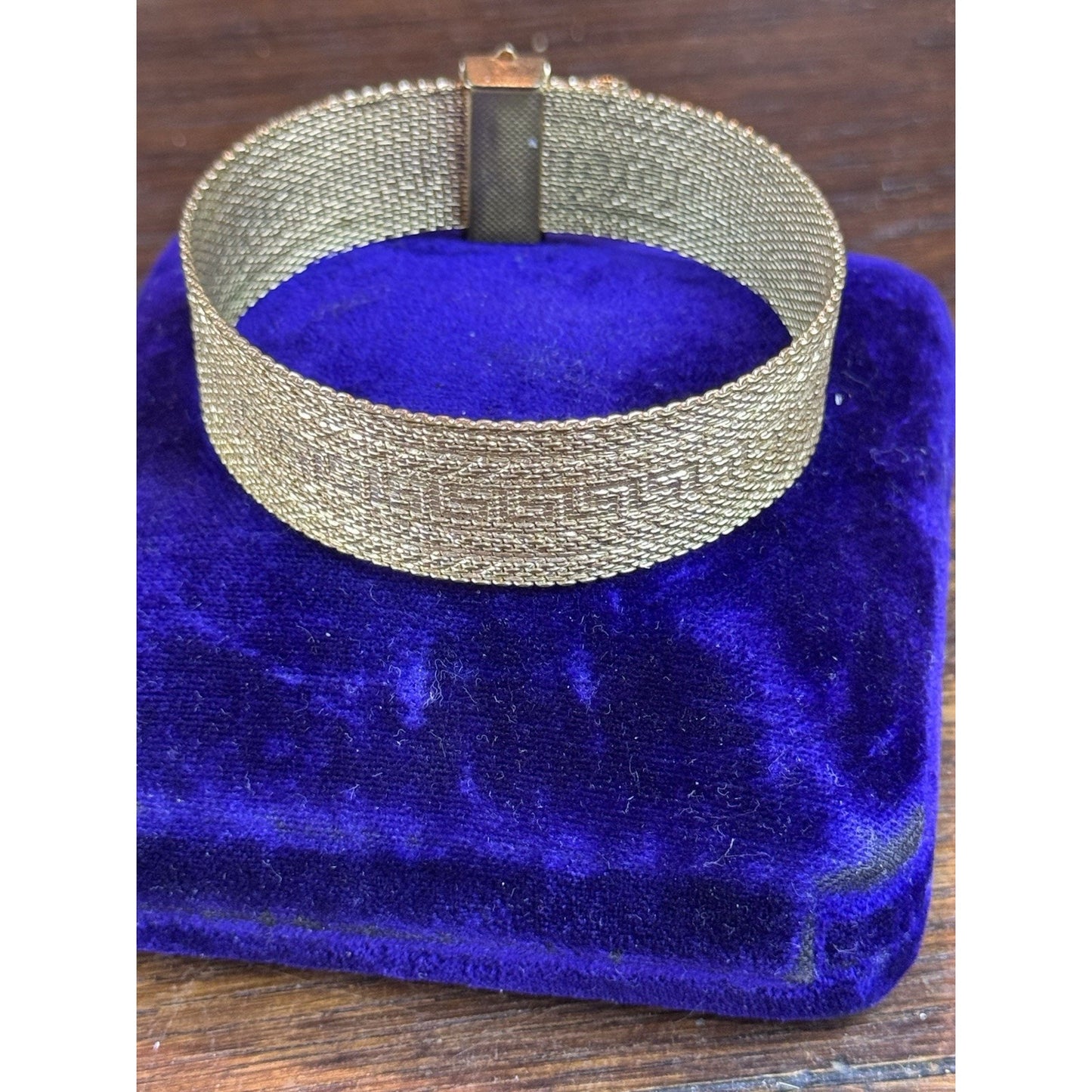 Goldtone Greek Key Bracelet Mesh Belt Tassel Adjustable 7”+ VINTAGE