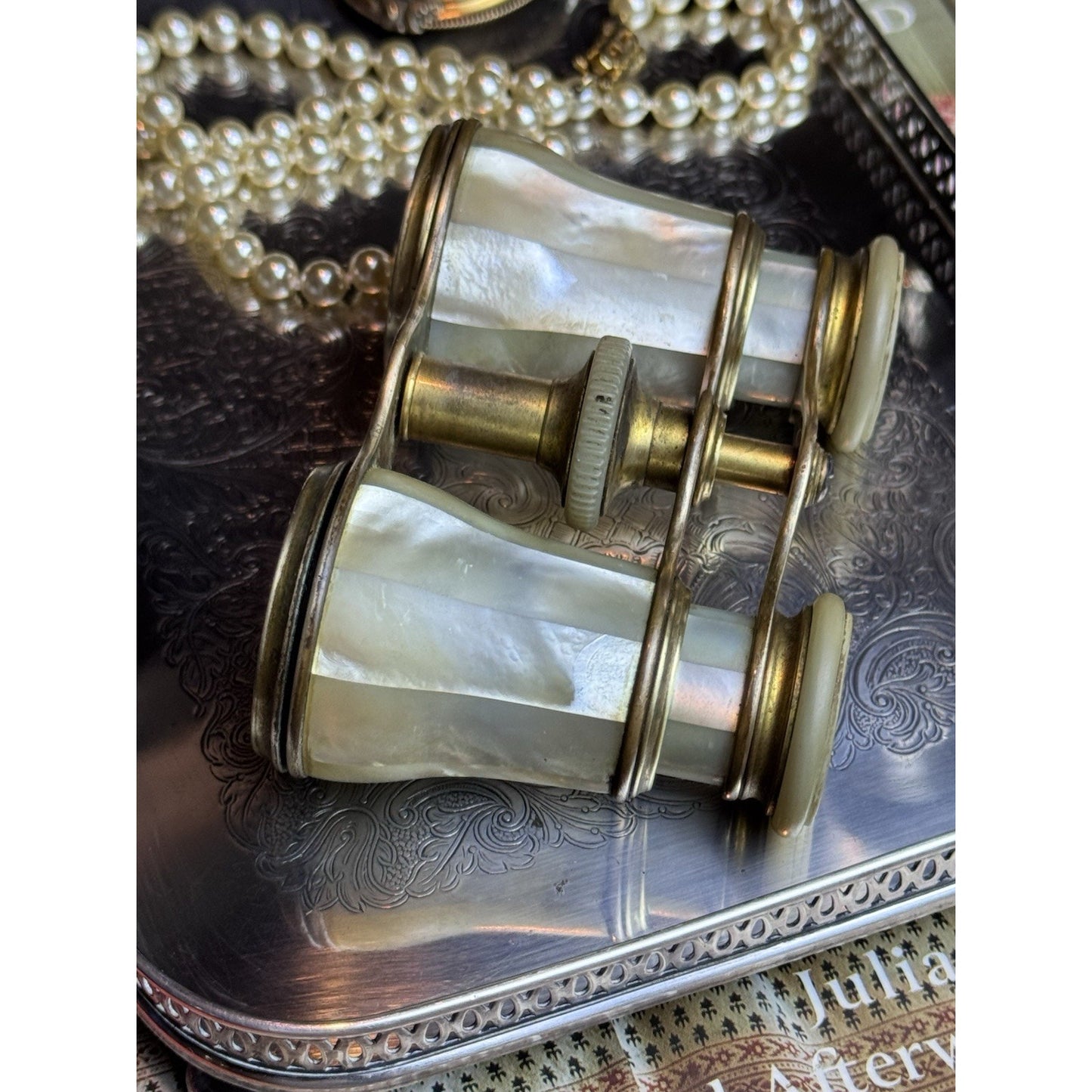 Antique Lemaire Paris Mother of Pearl Opera Glasses Binoculars Blanche CLEANED!
