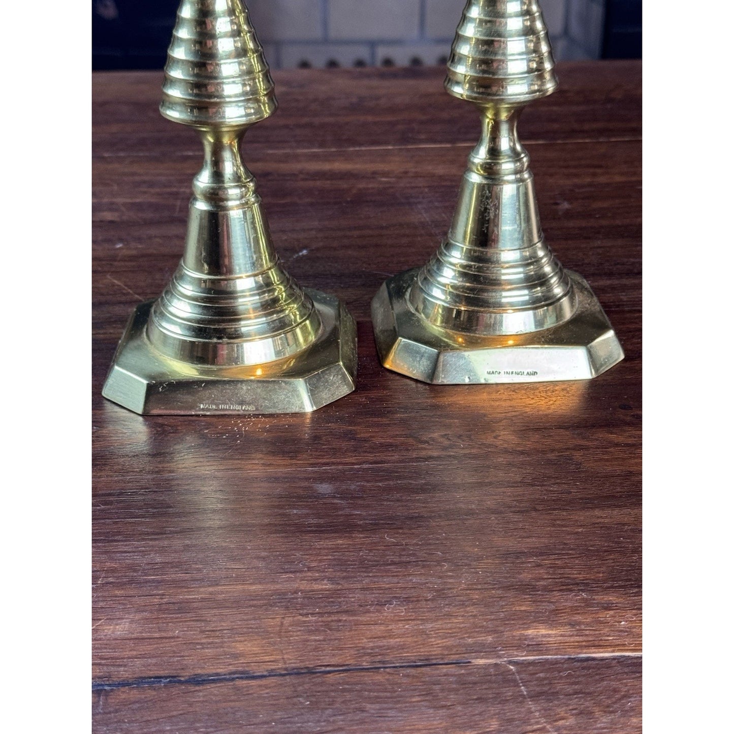 Brass Victorian Style Beehive Candlesticks Push-Up Made in England 11.5” Pair
