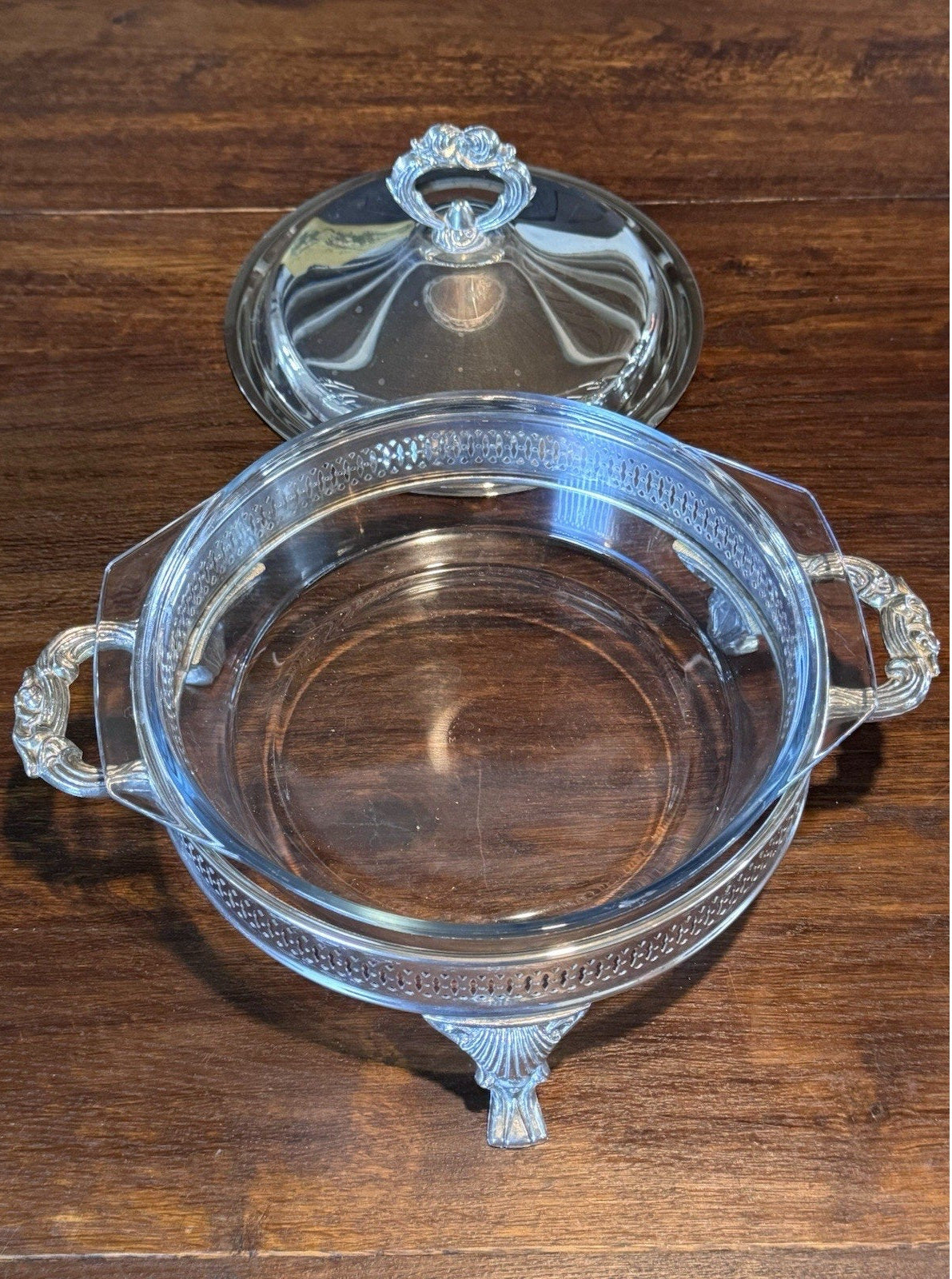 Silverplate Covered Serving Dish Marinex Glass Insert Footed