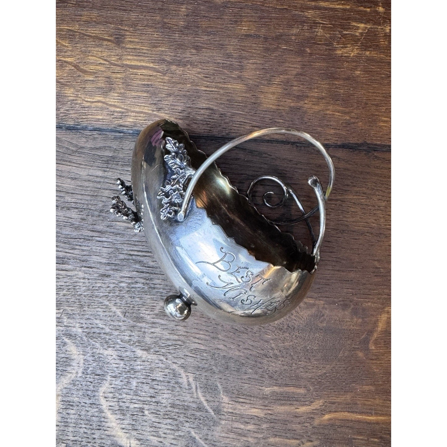 ANTIQUE Basket Derby Silver Co Quadruple Plate Best Wishes Wedding Gift Bowl