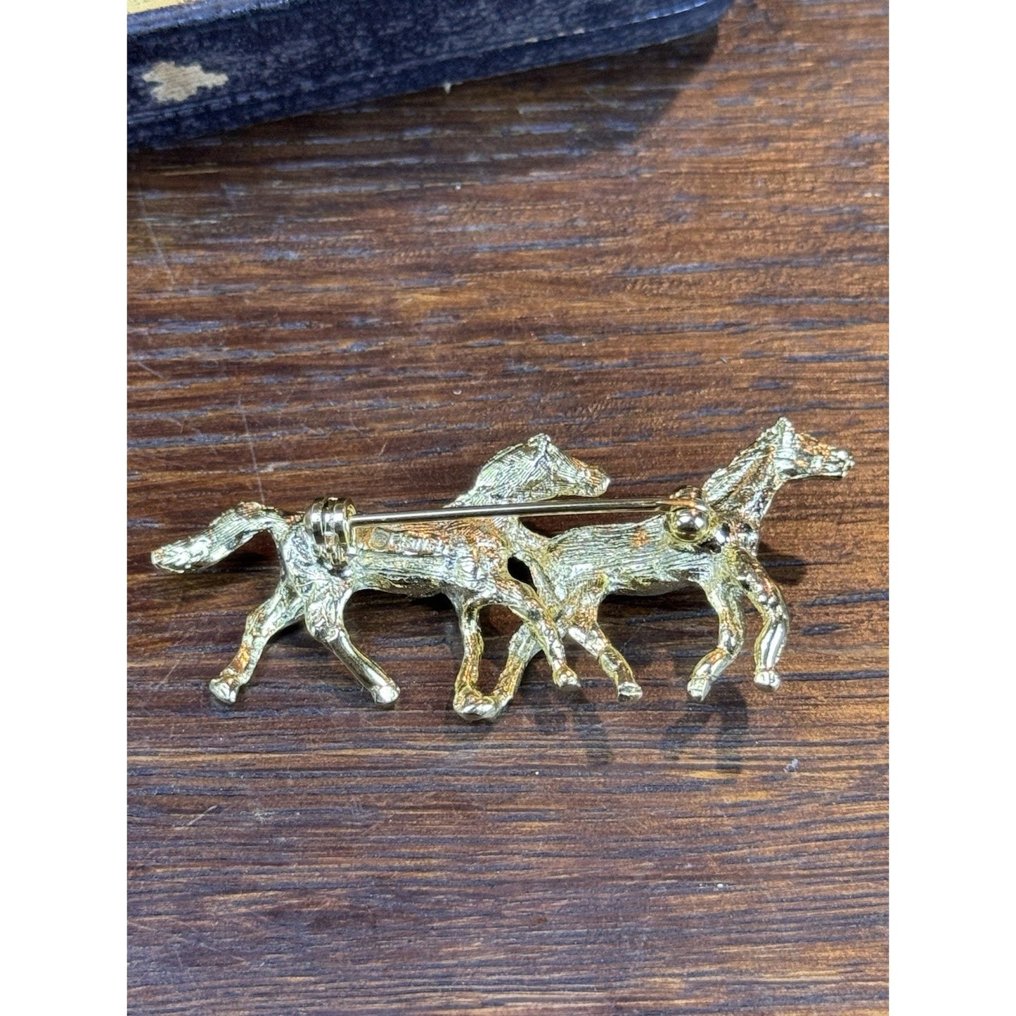 Vintage Horse Brooch Goldtone Two Running Horses Equestrian Pin 2.25” x 1”