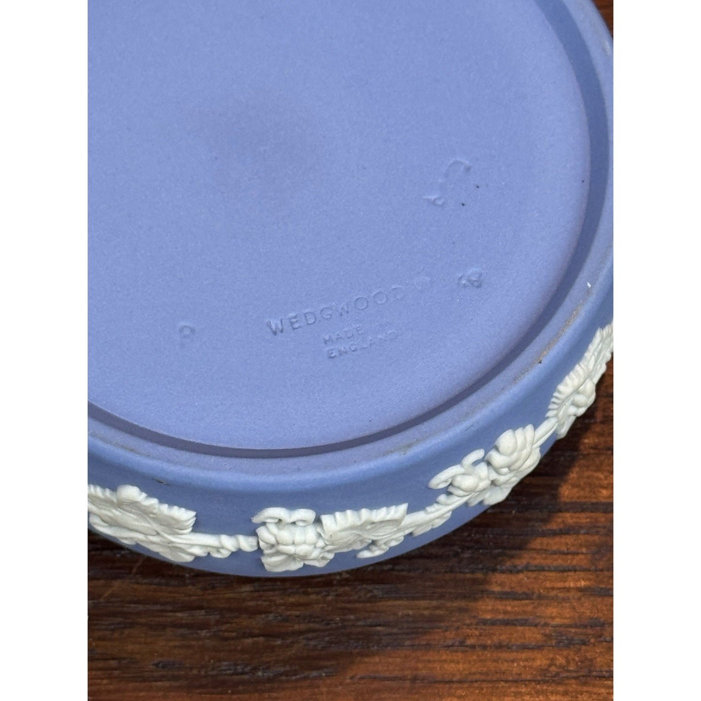 Vintage Wedgwood Jasperware Blue Lidded Trinket Box Grape Vine 3”