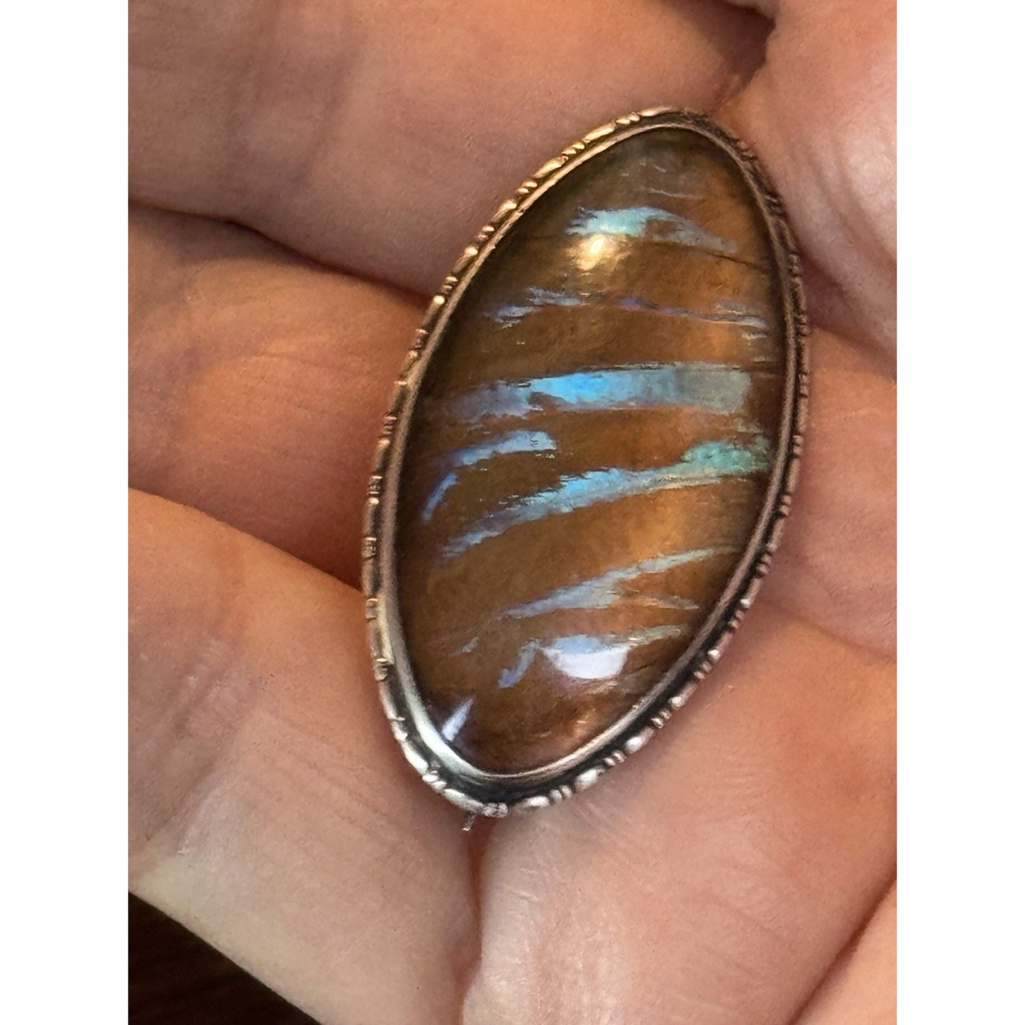 Vintage Sterling Morpho Butterfly Wing Brooch England 1.75” Iridescent