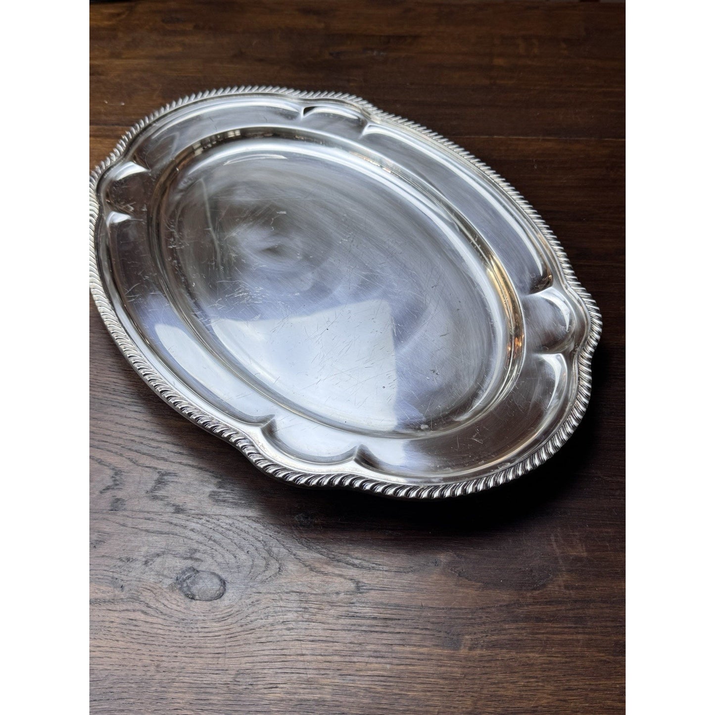 Silverplate Large Oval Serving Tray Rope Edge 18.25” x 13” GORHAM
