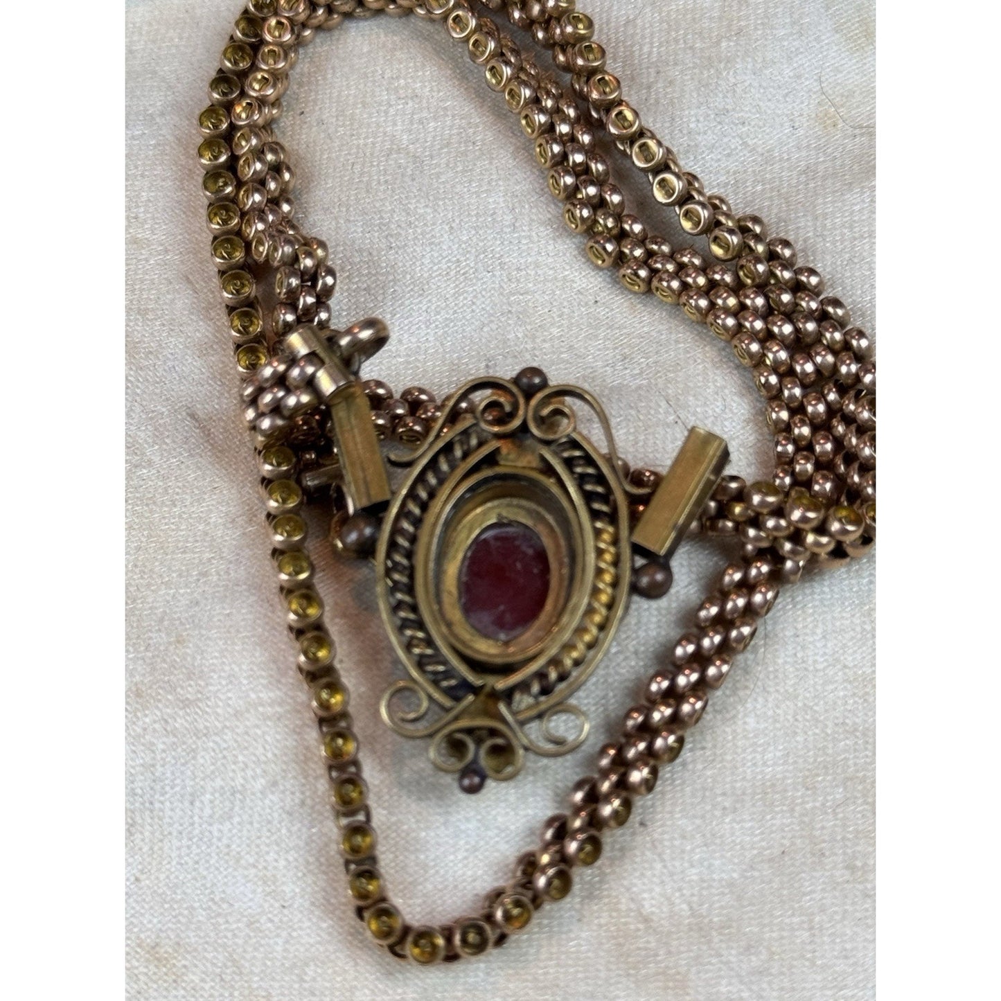 Antique Gold Filled Cameo Necklace Victorian Edwardian Ornate Filigree 18.5”