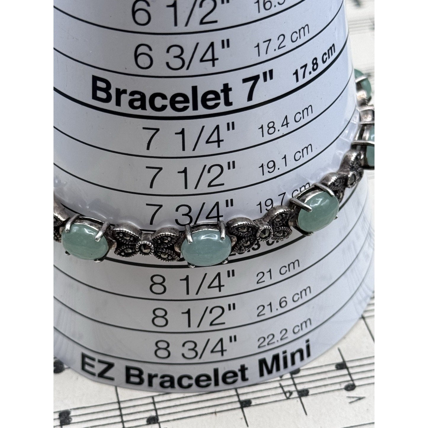 Sterling Bracelet Marcasite Green Cabochon Link 7.75” MISSING Marcasite‼️